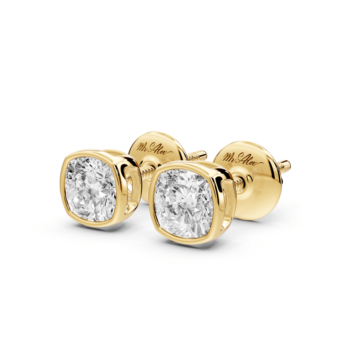 Noa - 1ct 14k yellow gold Cushion - Cut Diamond Stud Earrings - Mr. Alex Jewelry