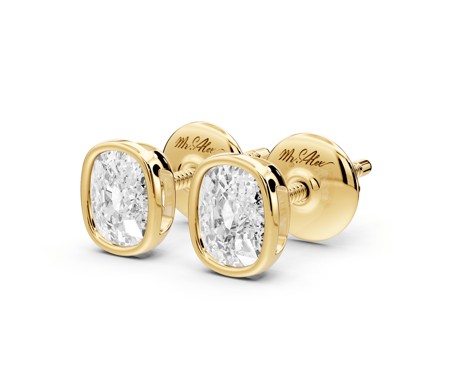 Noa - 1ct 14k yellow gold Elgcushion - Cut Diamond Stud Earrings - Mr. Alex Jewelry