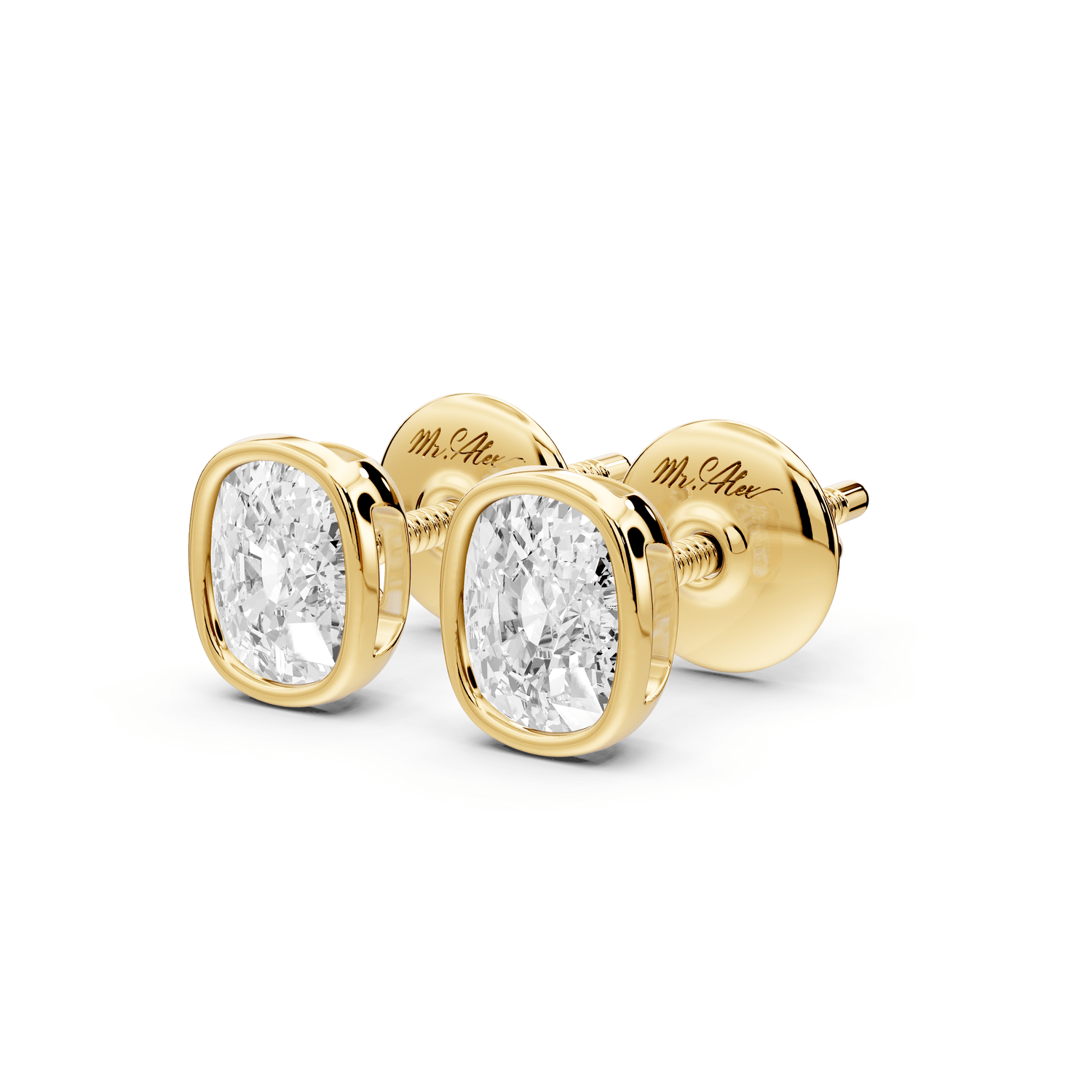 Noa - 1ct 14k yellow gold Elgcushion - Cut Diamond Stud Earrings - Mr. Alex Jewelry