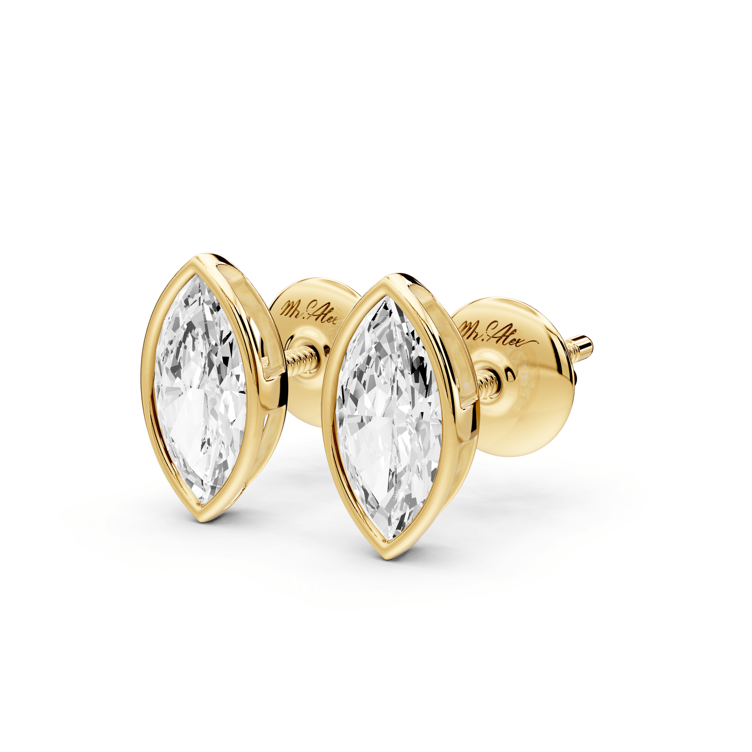 Noa - 1ct 14k yellow gold Marquise - Cut Diamond Stud Earrings - Mr. Alex Jewelry