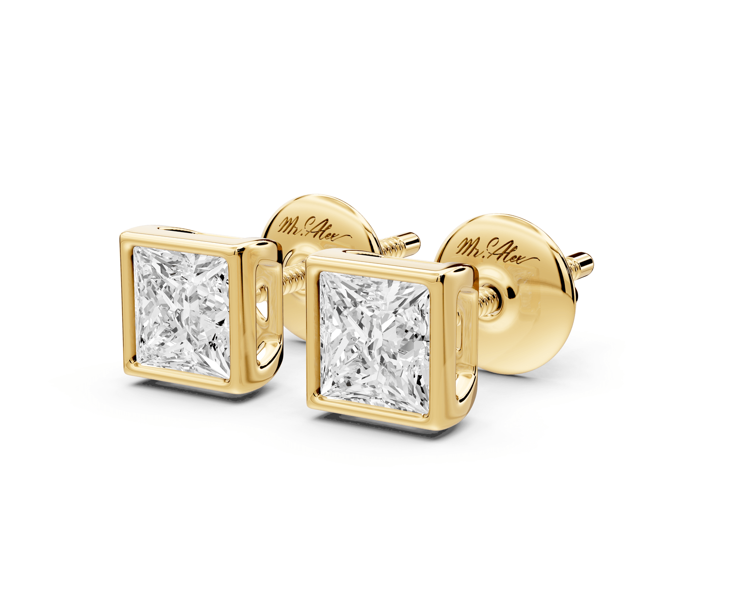 Noa - 1ct 14k yellow gold Princess - Cut Diamond Stud Earrings - Mr. Alex Jewelry