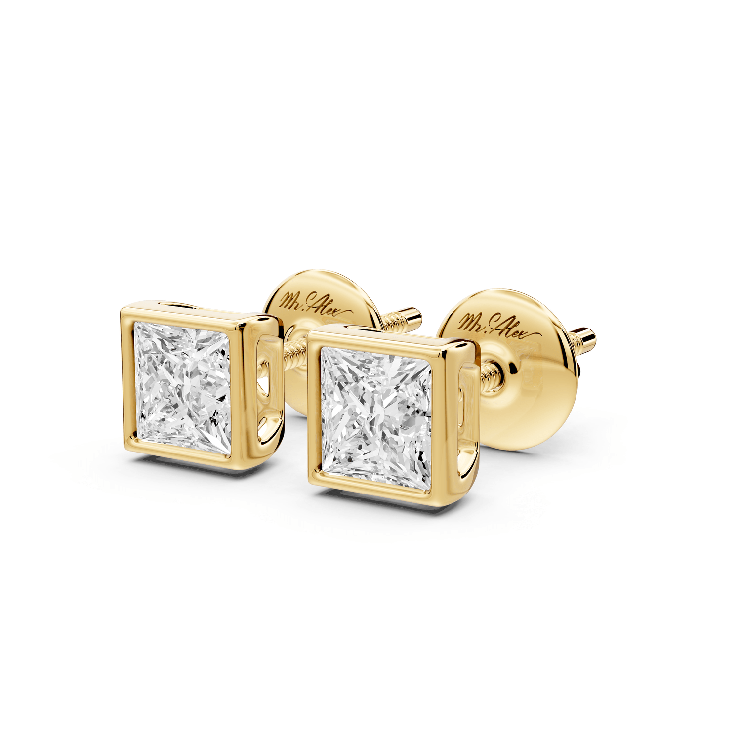 Noa - 1ct 14k yellow gold Princess - Cut Diamond Stud Earrings - Mr. Alex Jewelry