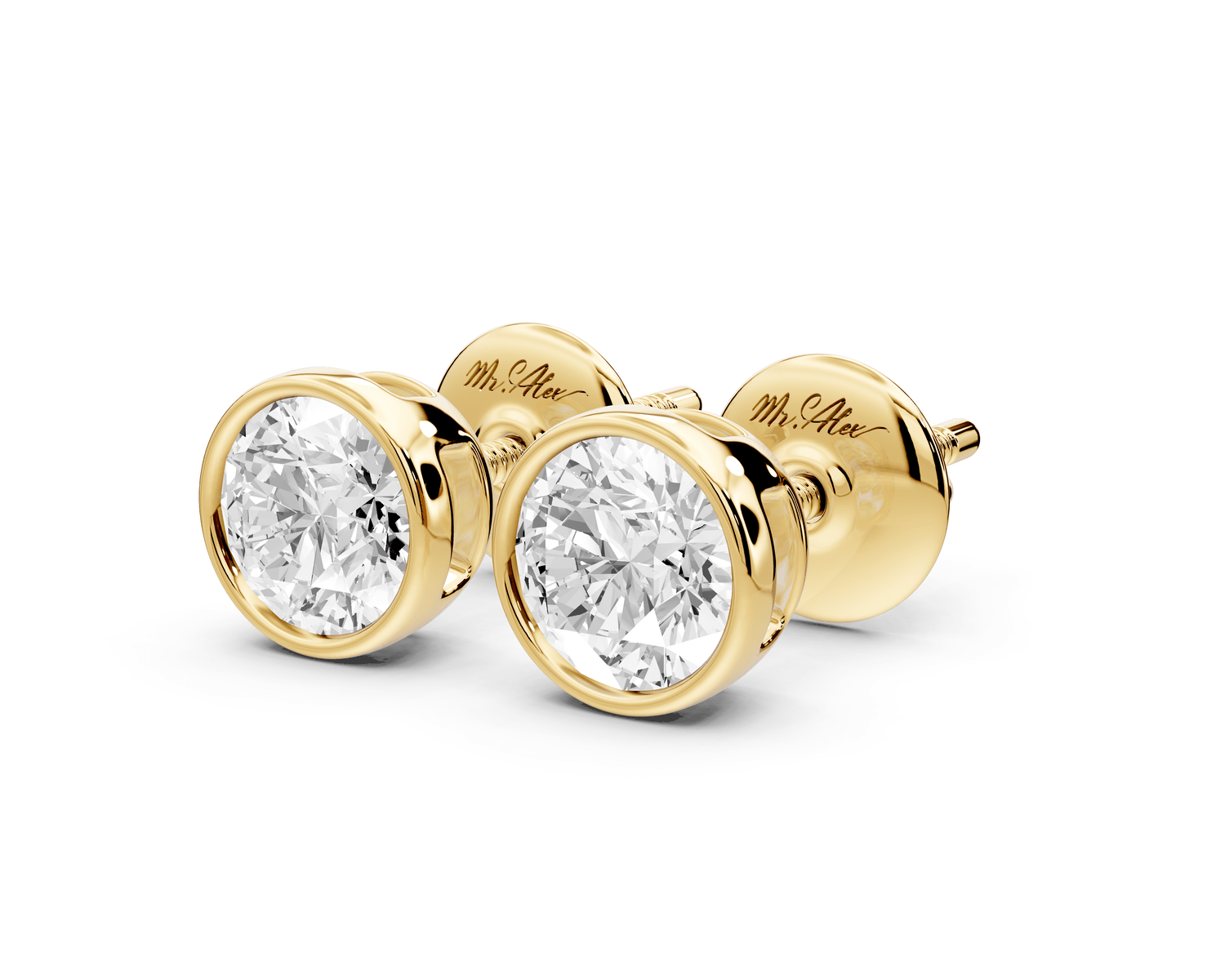 Noa - 1ct 14k yellow gold Round - Cut Diamond Stud Earrings - Mr. Alex Jewelry