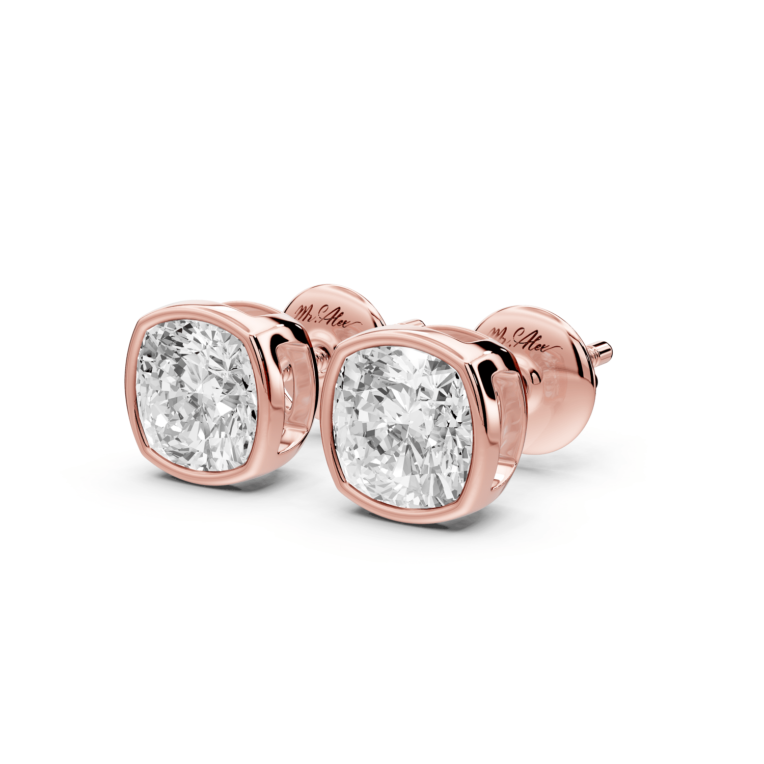 Noa - 2ct 14k rose gold Cushion - Cut Diamond Stud Earrings - Mr. Alex Jewelry