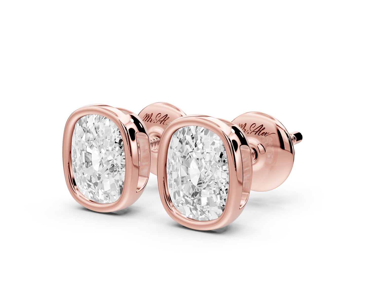 Noa - 2ct 14k rose gold Elgcushion - Cut Diamond Stud Earrings - Mr. Alex Jewelry
