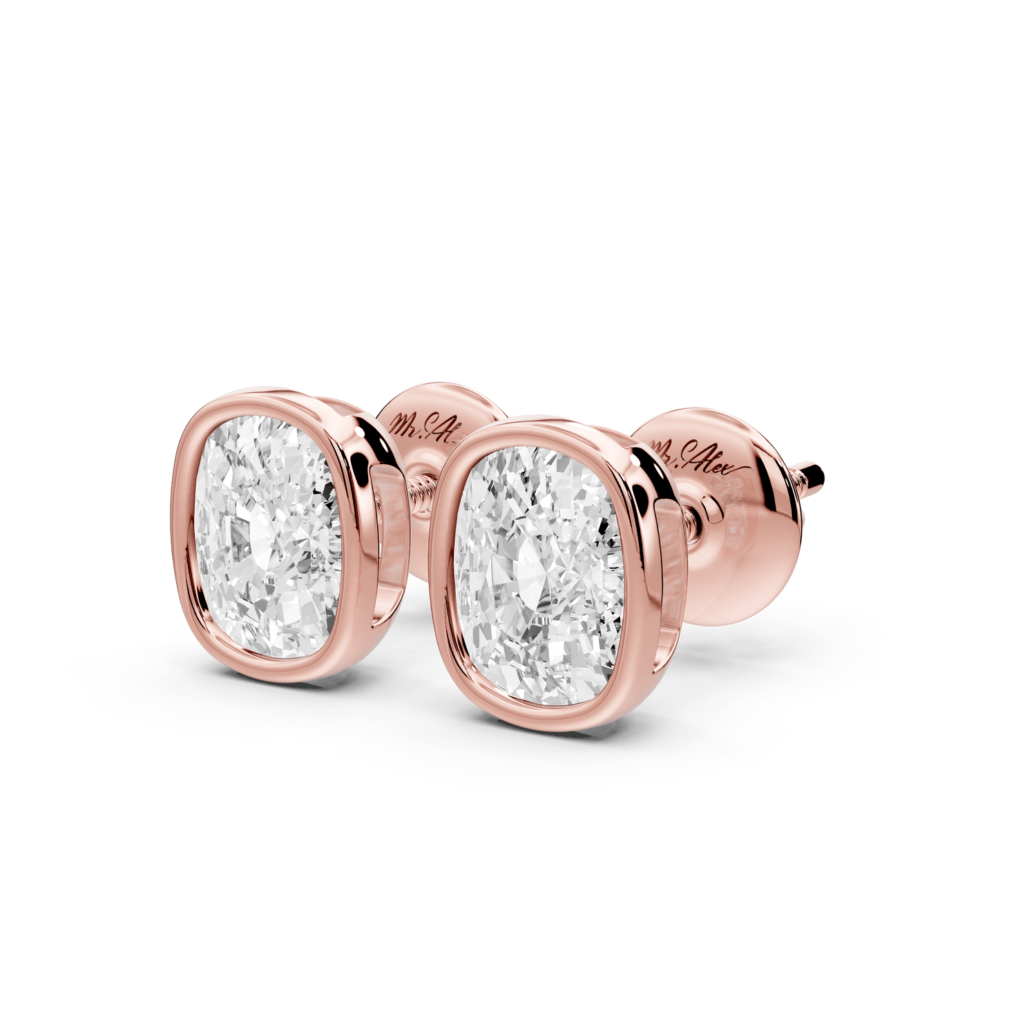 Noa - 2ct 14k rose gold Elgcushion - Cut Diamond Stud Earrings - Mr. Alex Jewelry
