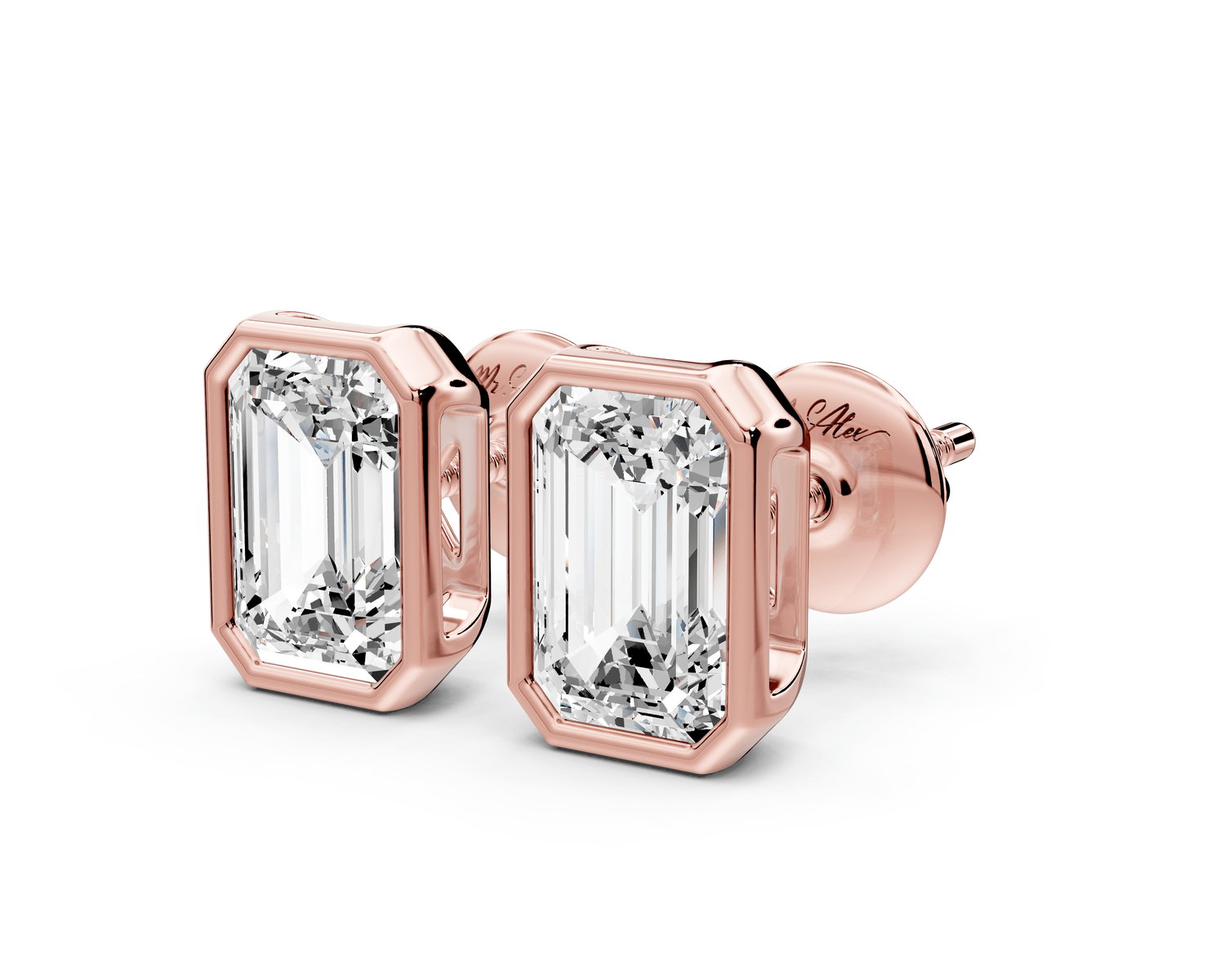 Noa - 2ct 14k rose gold Emerald - Cut Diamond Stud Earrings - Mr. Alex Jewelry