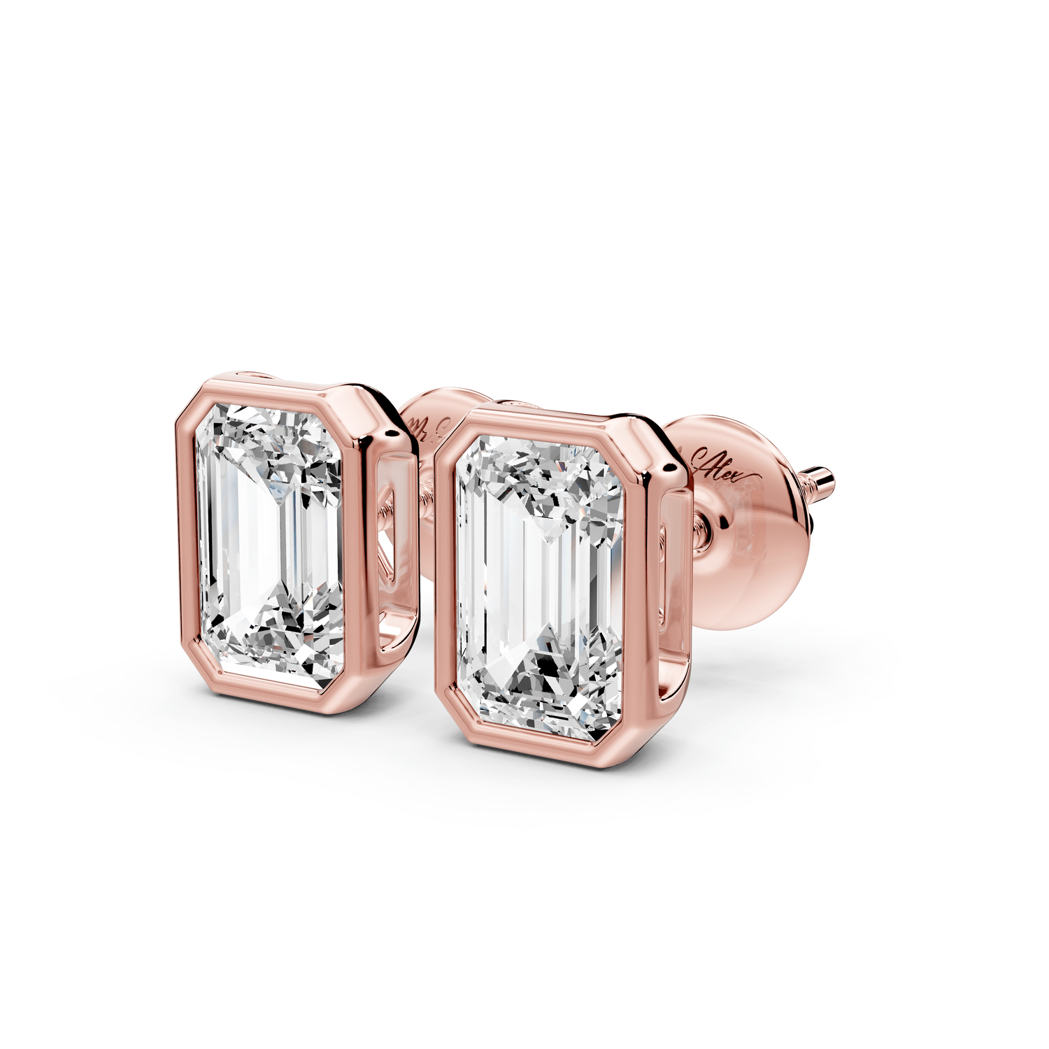 Noa - 2ct 14k rose gold Emerald - Cut Diamond Stud Earrings - Mr. Alex Jewelry