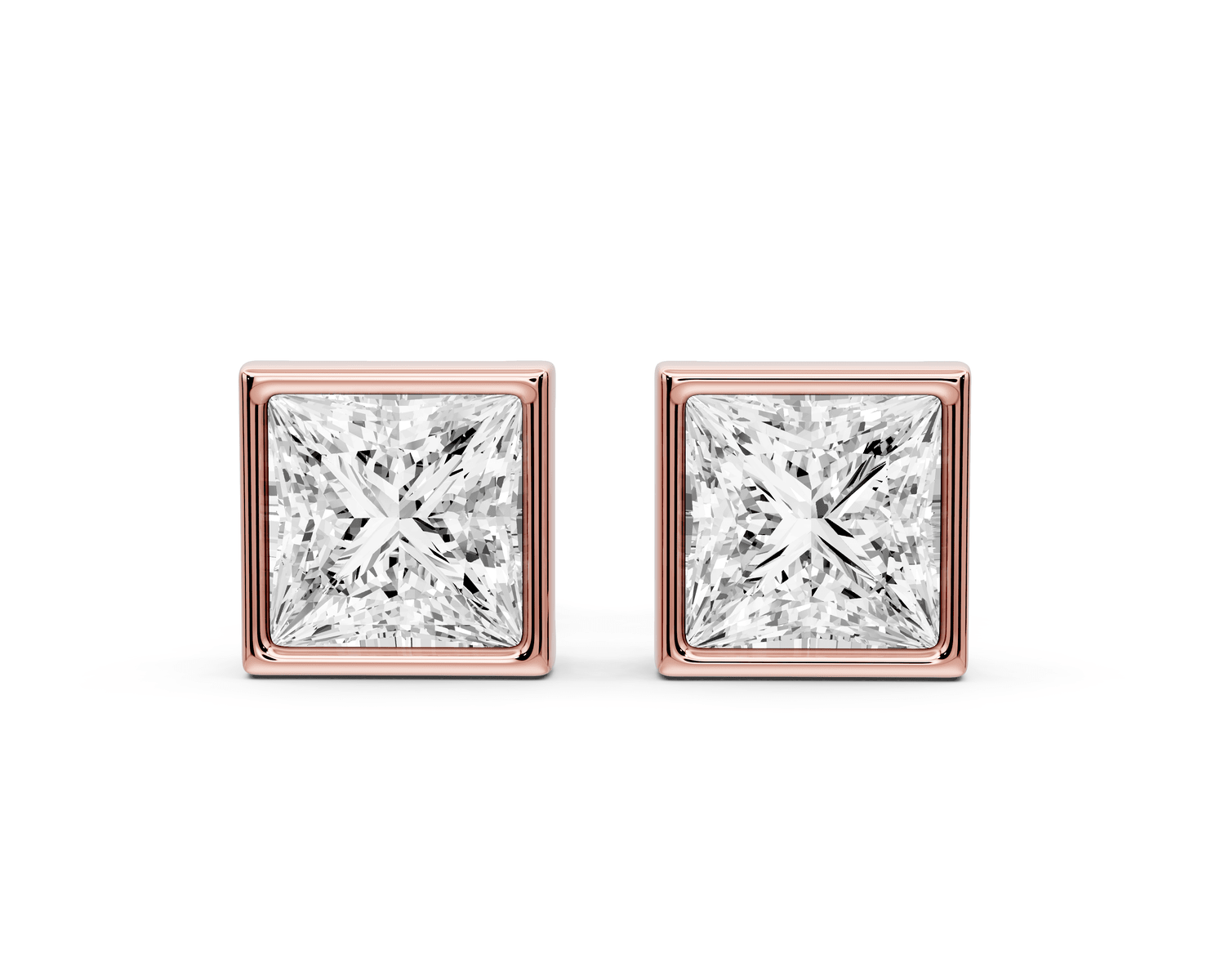 Noa - 2ct 14k rose gold Princess - Cut Diamond Stud Earrings - Mr. Alex Jewelry