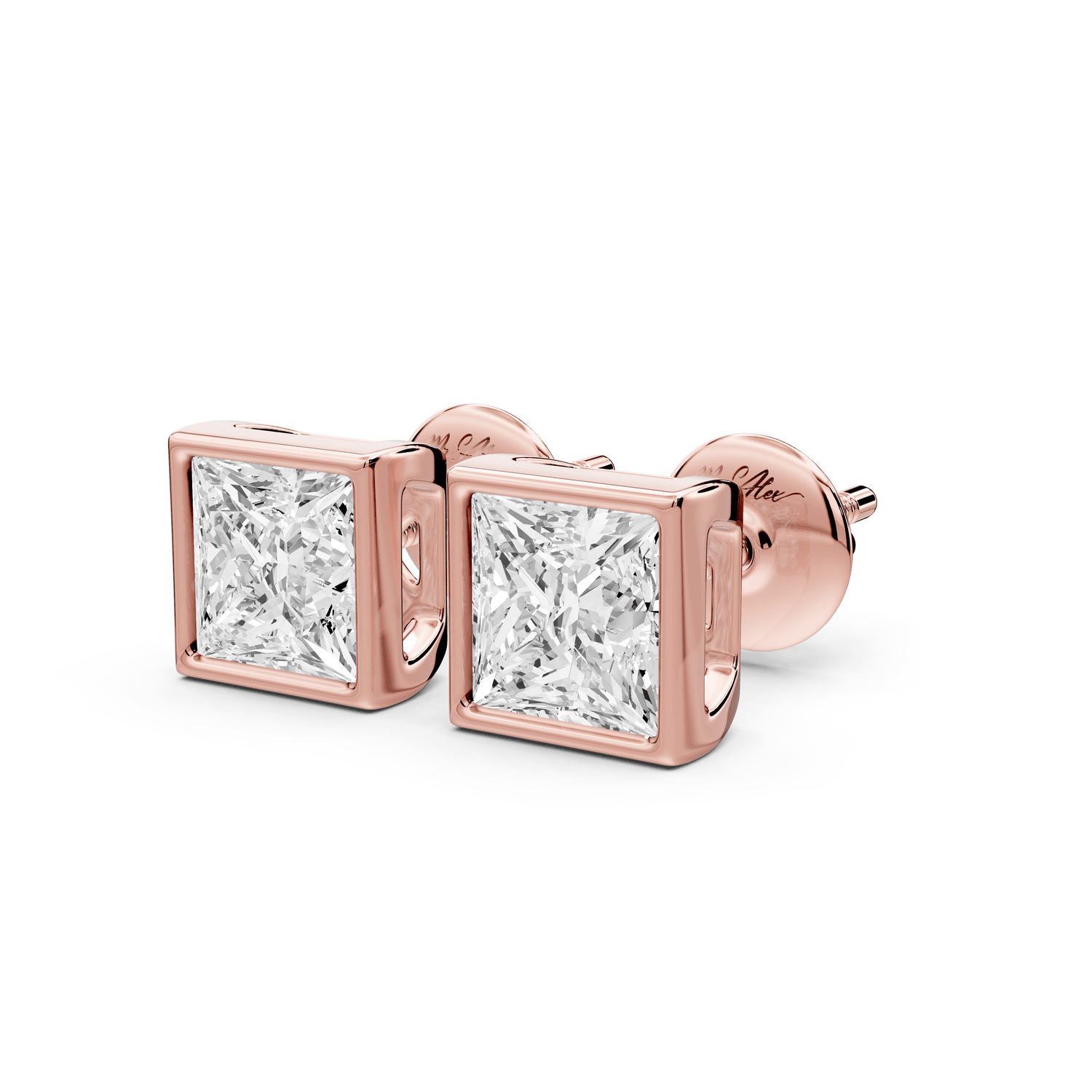 Noa - 2ct 14k rose gold Princess - Cut Diamond Stud Earrings - Mr. Alex Jewelry