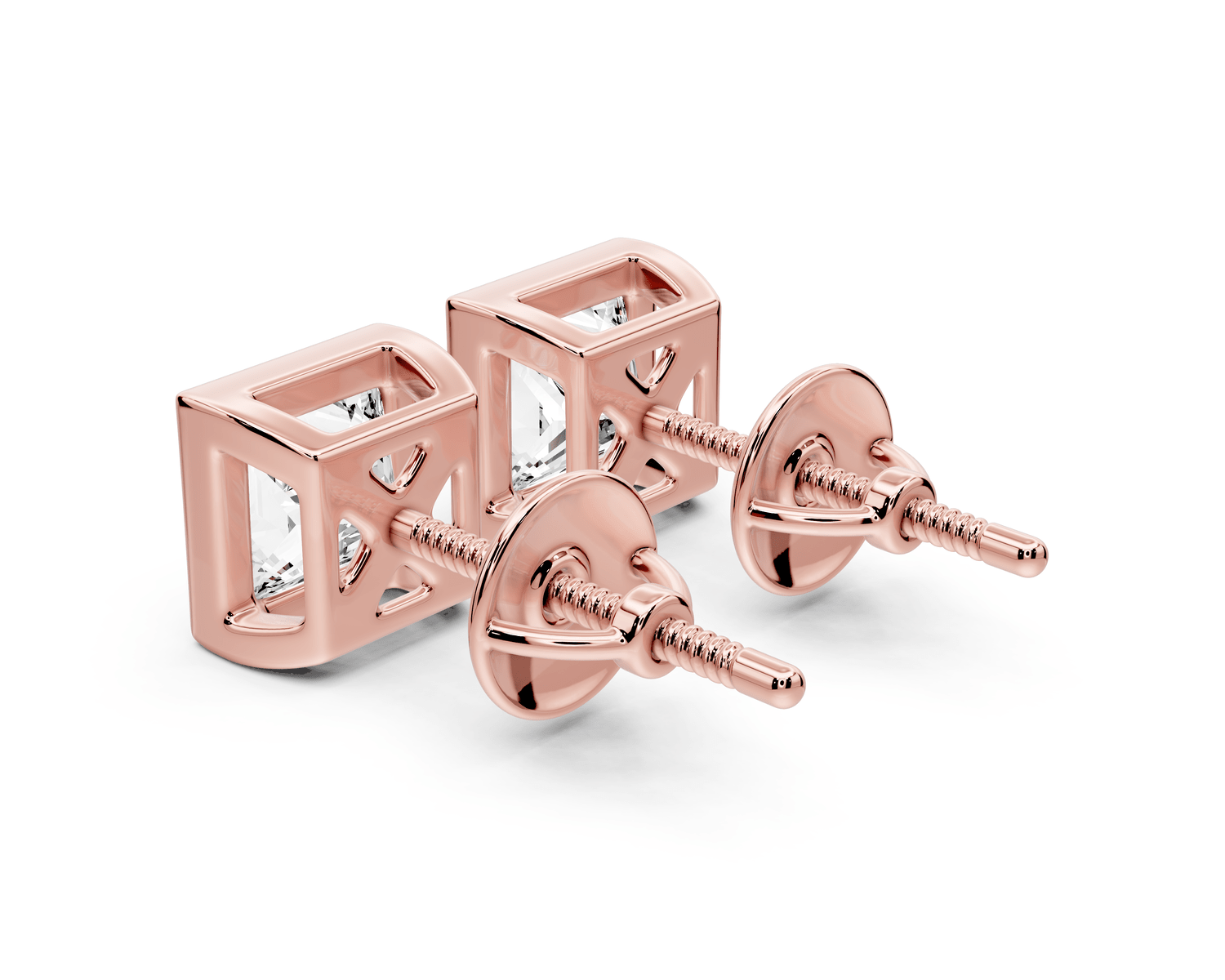 Noa - 2ct 14k rose gold Princess - Cut Diamond Stud Earrings - Mr. Alex Jewelry