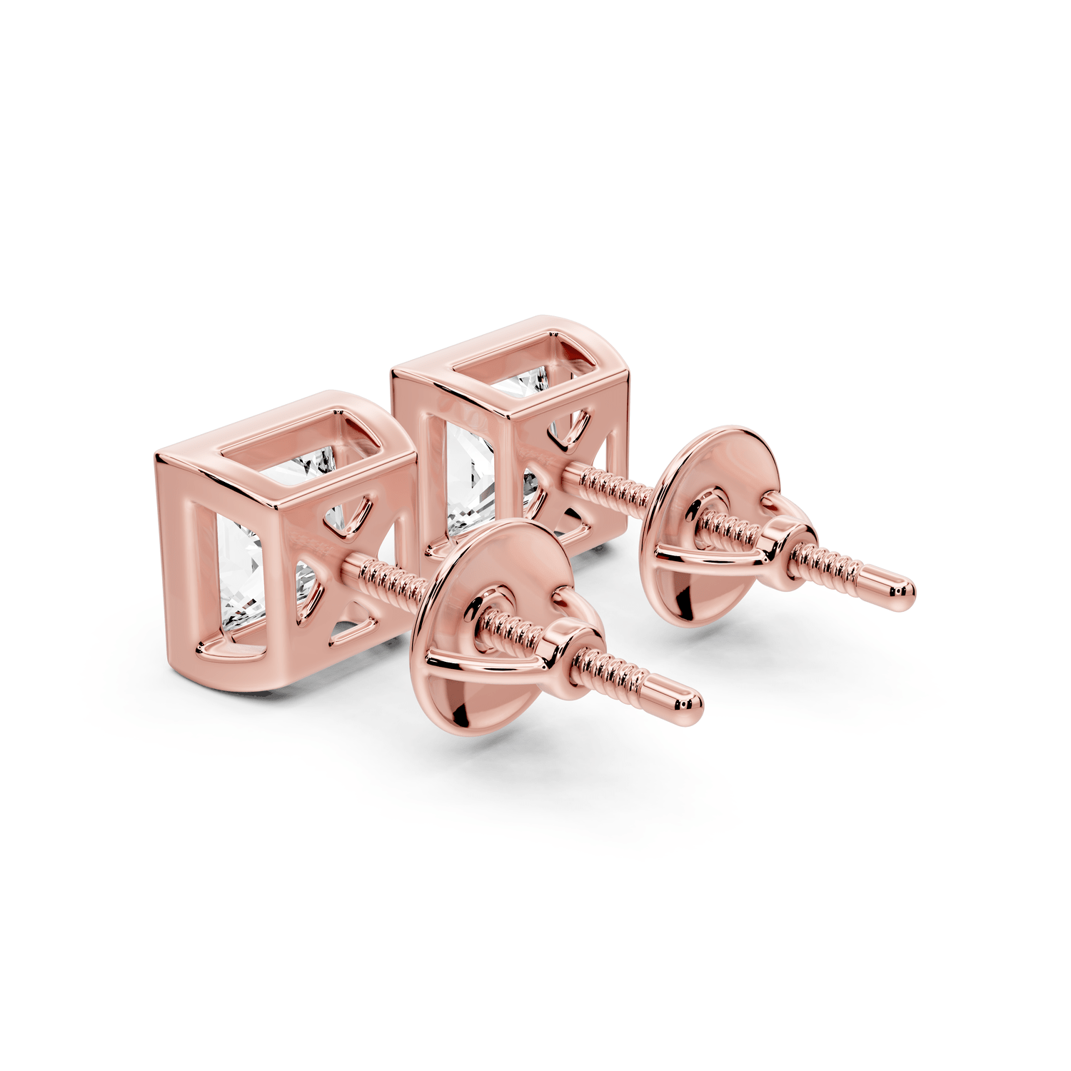 Noa - 2ct 14k rose gold Princess - Cut Diamond Stud Earrings - Mr. Alex Jewelry
