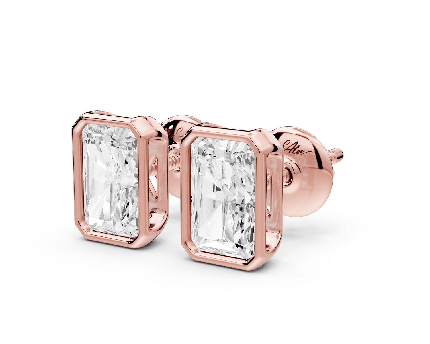 Noa - 2ct 14k rose gold Radiant - Cut Diamond Stud Earrings - Mr. Alex Jewelry
