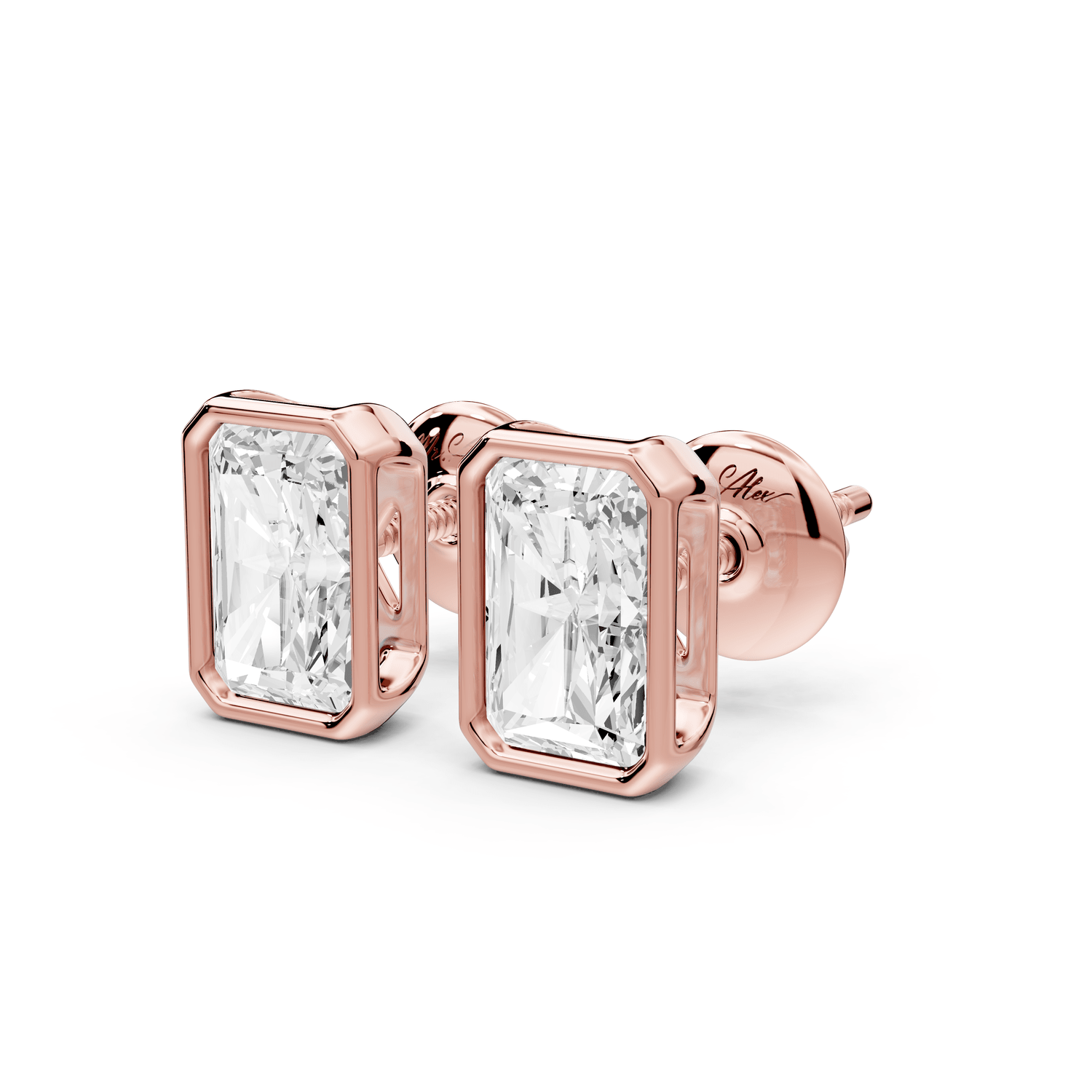 Noa - 2ct 14k rose gold Radiant - Cut Diamond Stud Earrings - Mr. Alex Jewelry