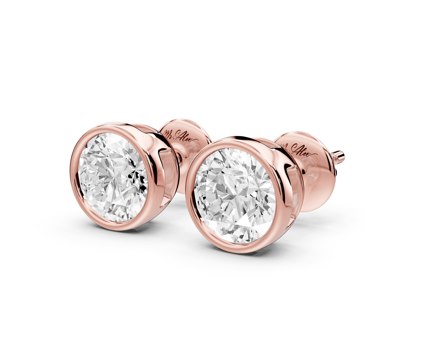 Noa - 2ct 14k rose gold Round - Cut Diamond Stud Earrings - Mr. Alex Jewelry