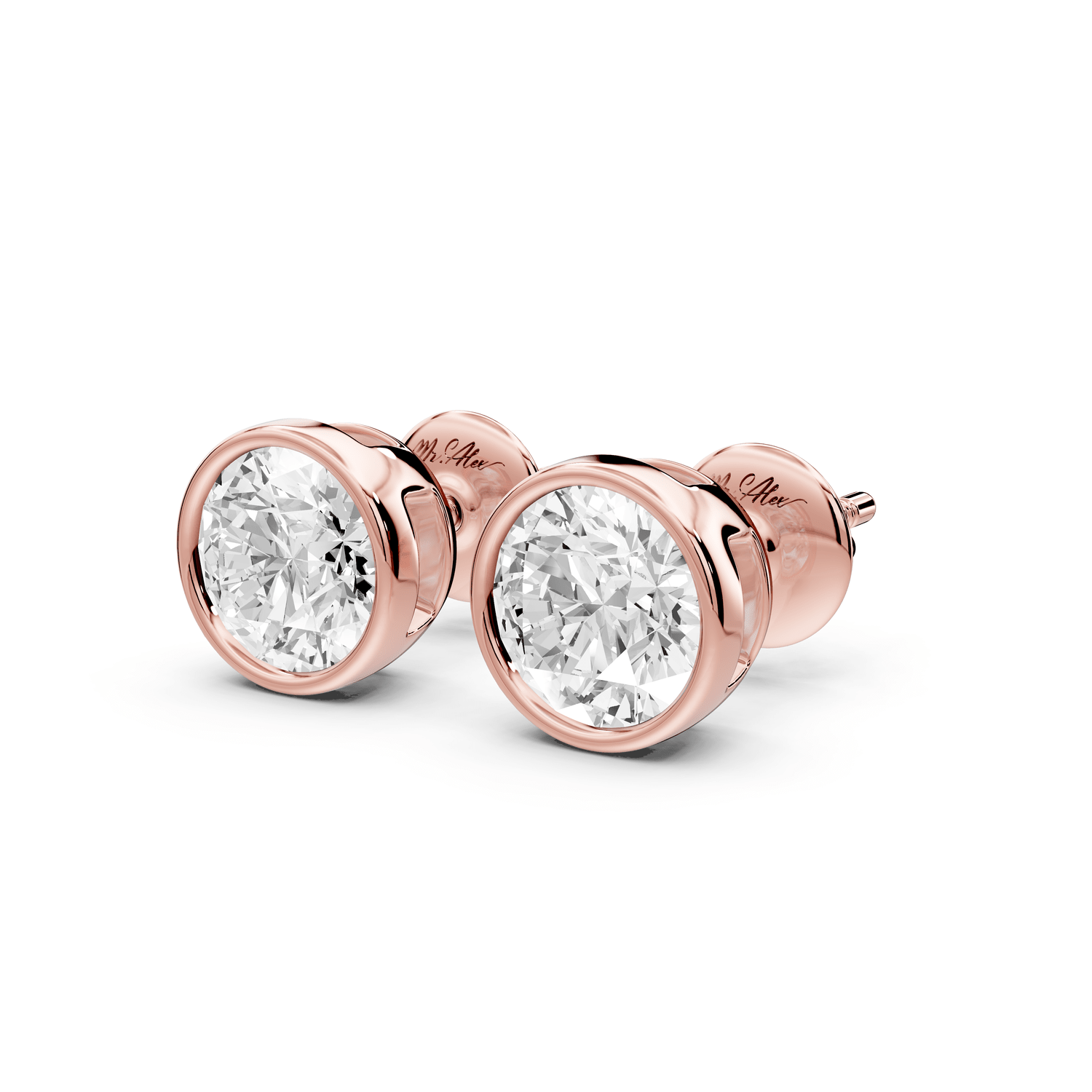Noa - 2ct 14k rose gold Round - Cut Diamond Stud Earrings - Mr. Alex Jewelry