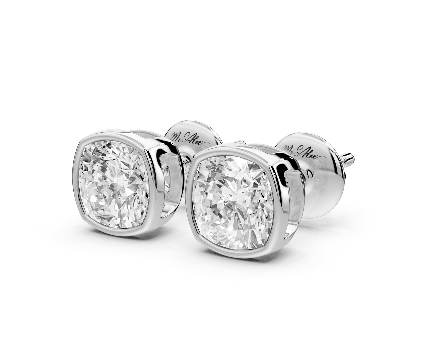 Noa - 2ct 14k white gold Cushion - Cut Diamond Stud Earrings - Mr. Alex Jewelry