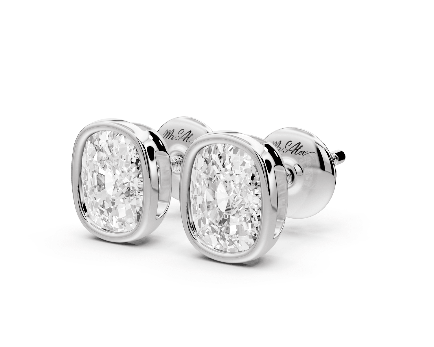 Noa - 2ct 14k white gold Elgcushion - Cut Diamond Stud Earrings - Mr. Alex Jewelry