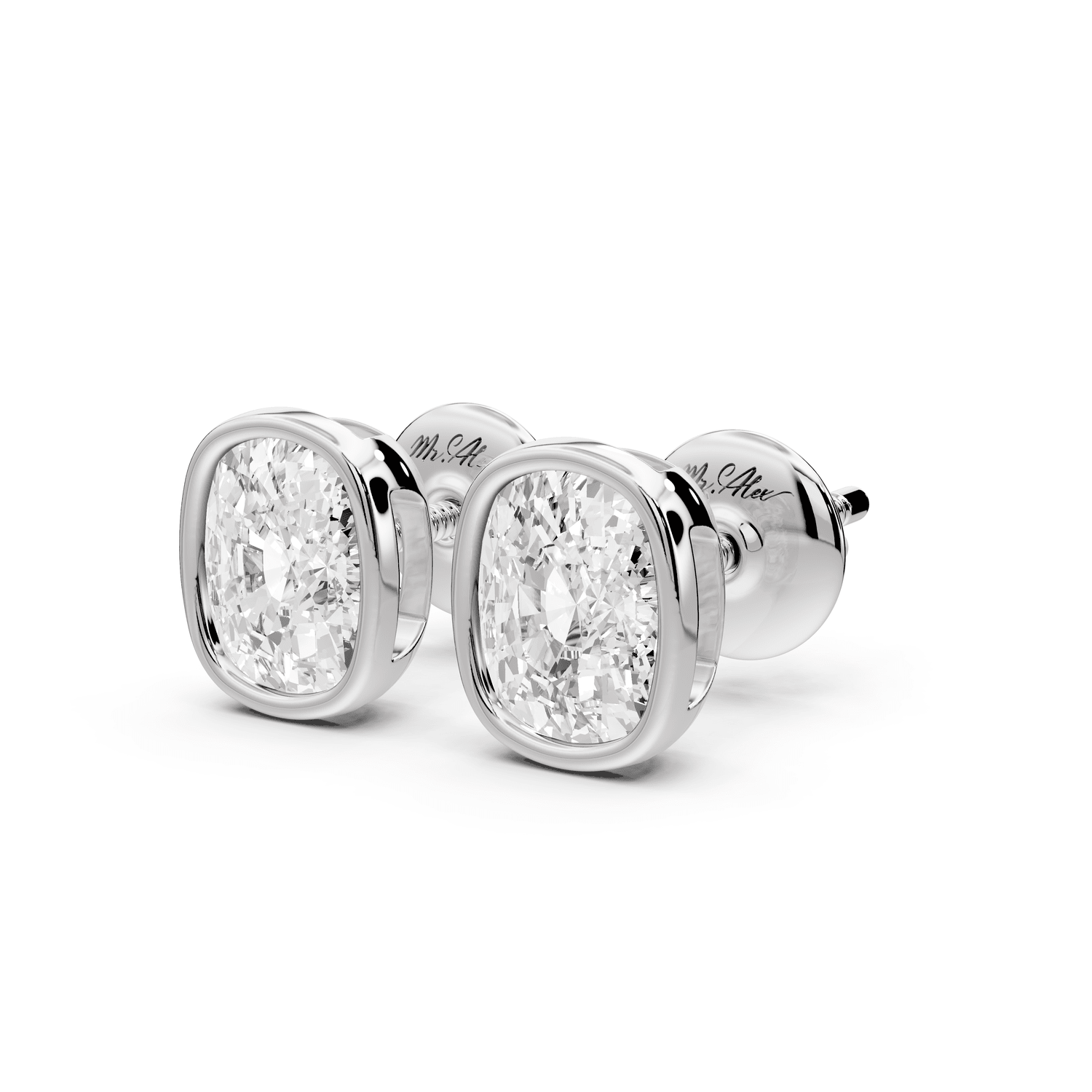 Noa - 2ct 14k white gold Elgcushion - Cut Diamond Stud Earrings - Mr. Alex Jewelry