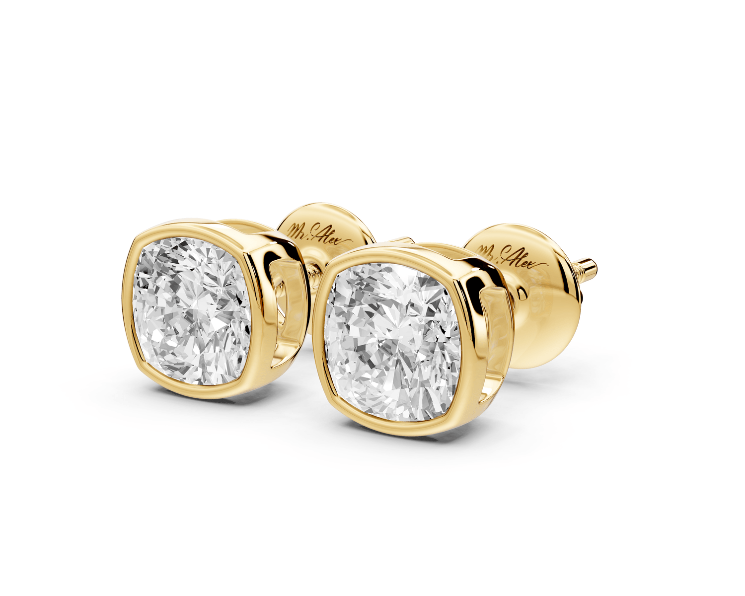 Noa - 2ct 14k yellow gold Cushion - Cut Diamond Stud Earrings - Mr. Alex Jewelry