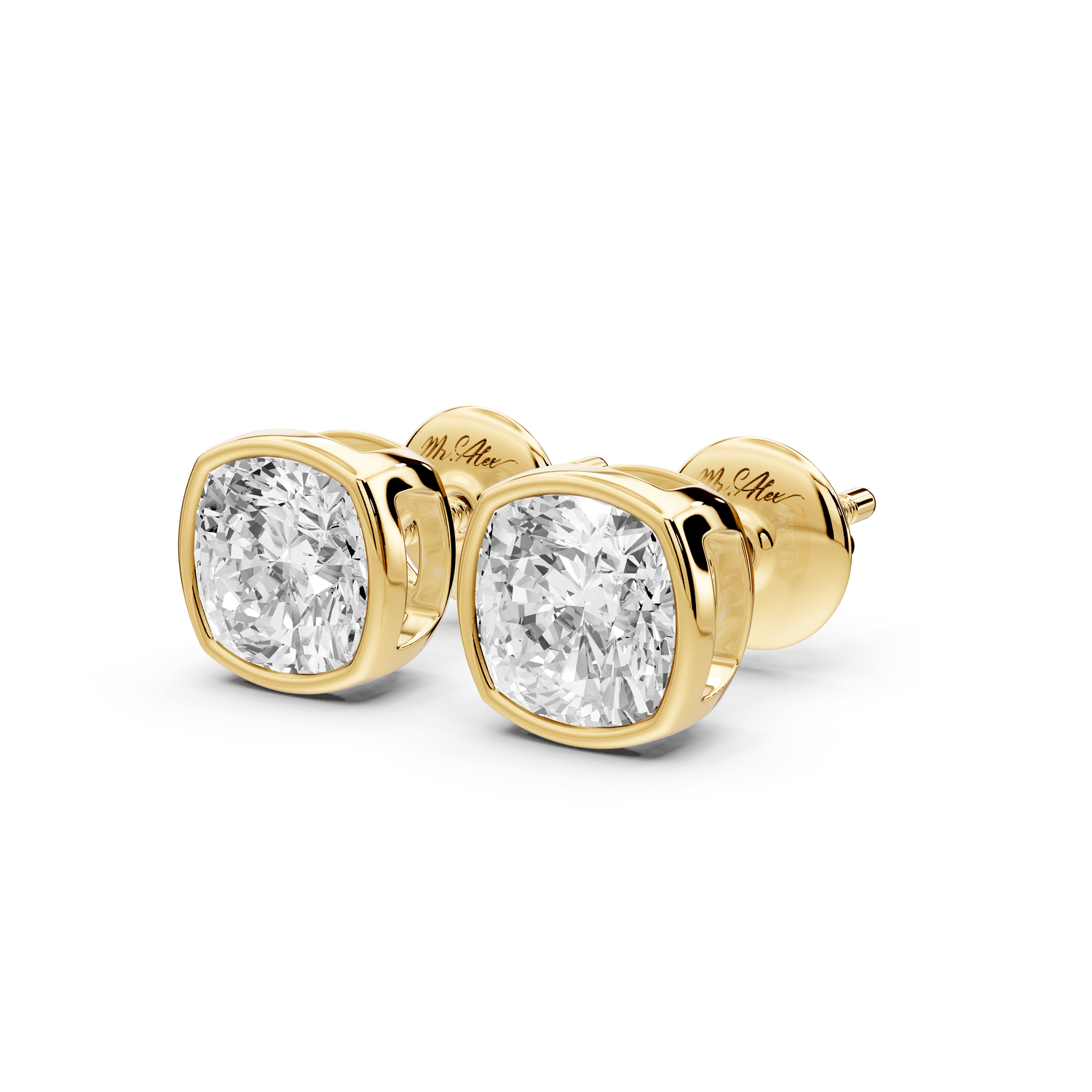 Noa - 2ct 14k yellow gold Cushion - Cut Diamond Stud Earrings - Mr. Alex Jewelry