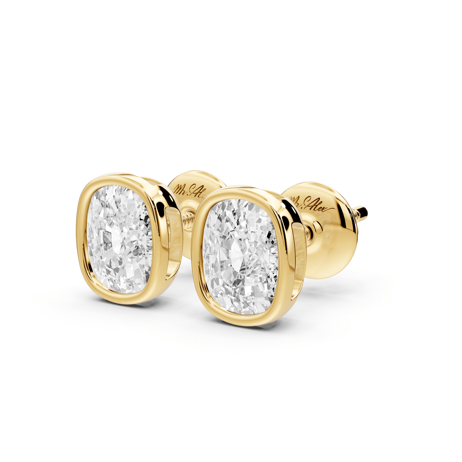 Noa - 2ct 14k yellow gold Elgcushion - Cut Diamond Stud Earrings - Mr. Alex Jewelry