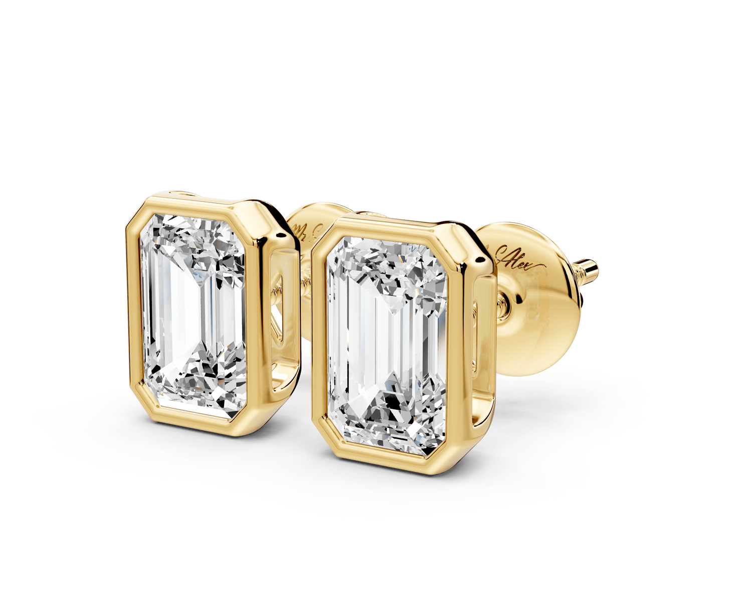 Noa - 2ct 14k yellow gold Emerald - Cut Diamond Stud Earrings - Mr. Alex Jewelry