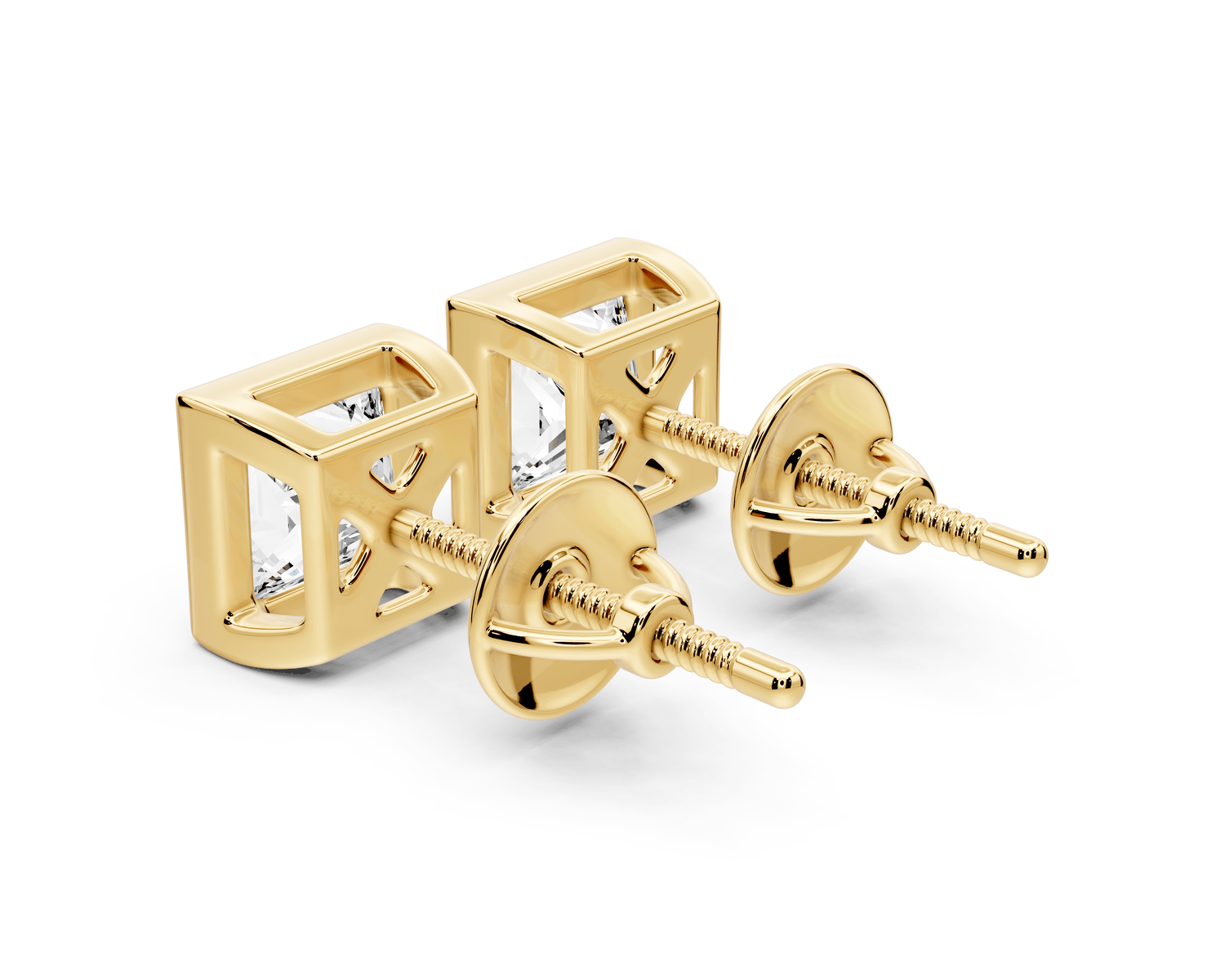 Noa - 2ct 14k yellow gold Princess - Cut Diamond Stud Earrings - Mr. Alex Jewelry