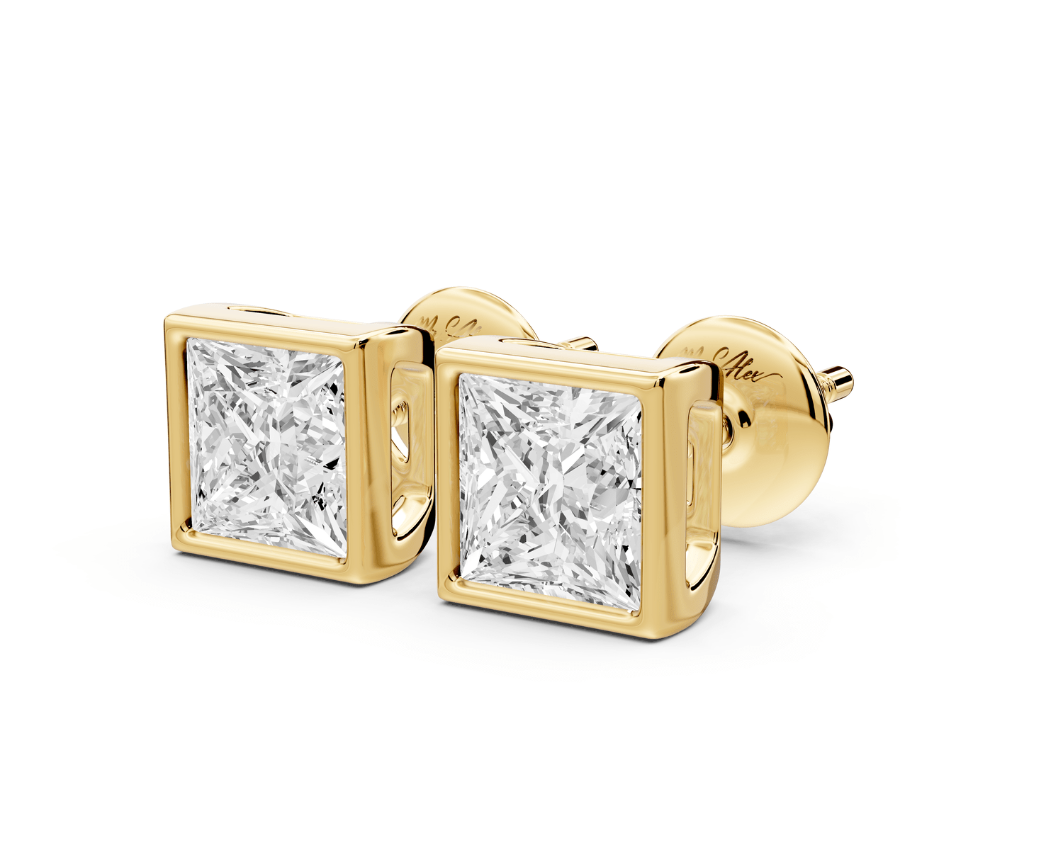 Noa - 2ct 14k yellow gold Princess - Cut Diamond Stud Earrings - Mr. Alex Jewelry