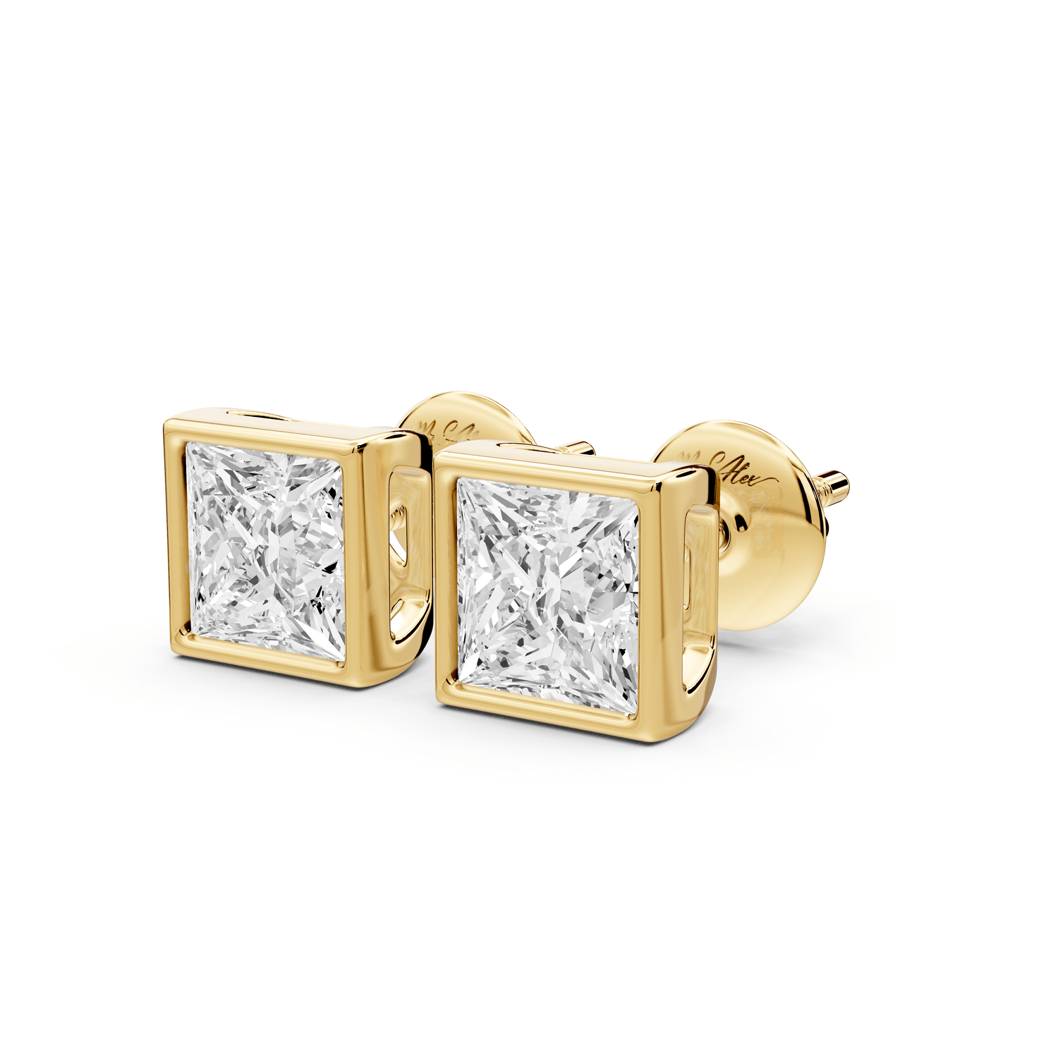 Noa - 2ct 14k yellow gold Princess - Cut Diamond Stud Earrings - Mr. Alex Jewelry