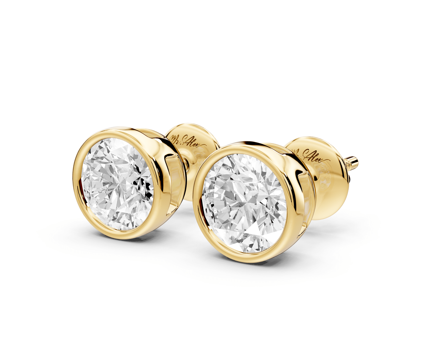 Noa - 2ct 14k yellow gold Round - Cut Diamond Stud Earrings - Mr. Alex Jewelry