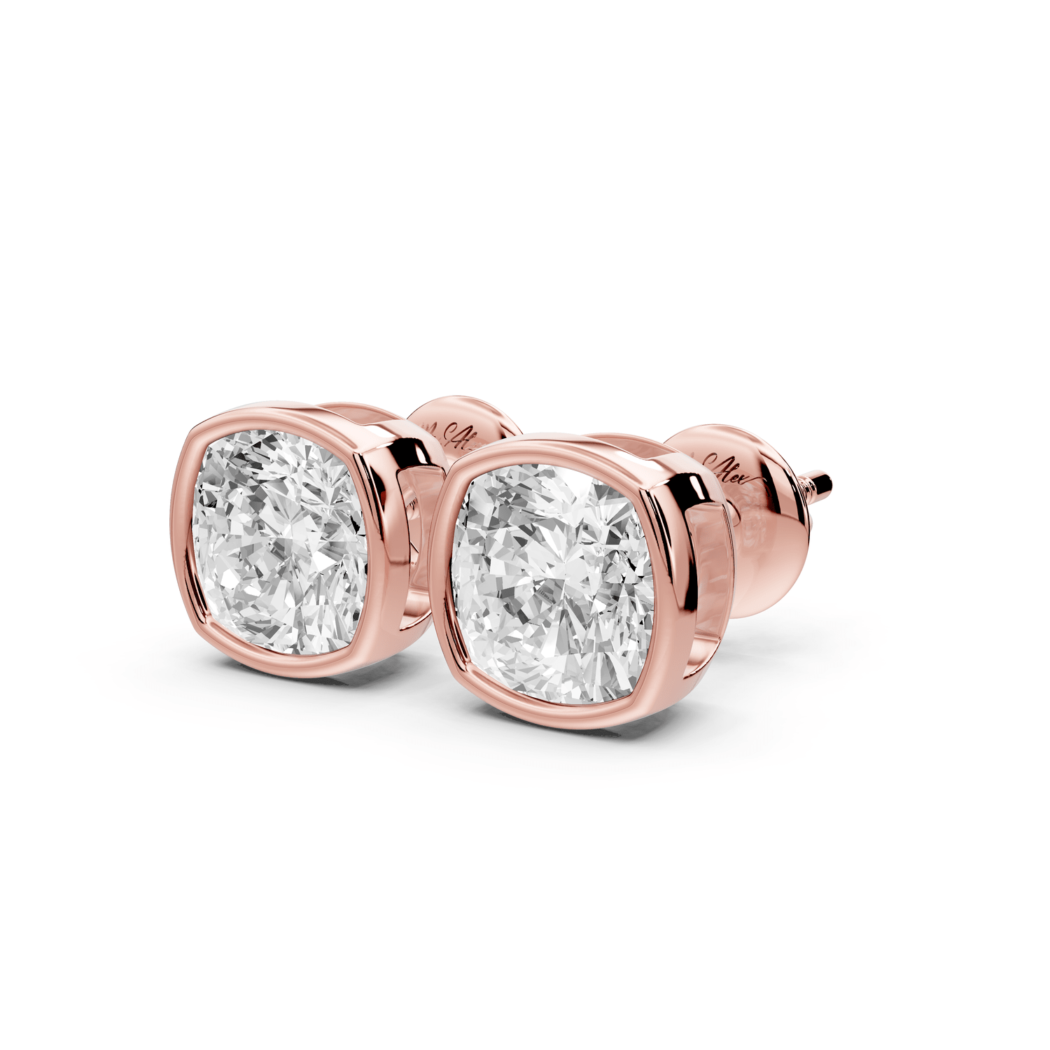 Noa - 3ct 14k rose gold Cushion - Cut Diamond Stud Earrings - Mr. Alex Jewelry
