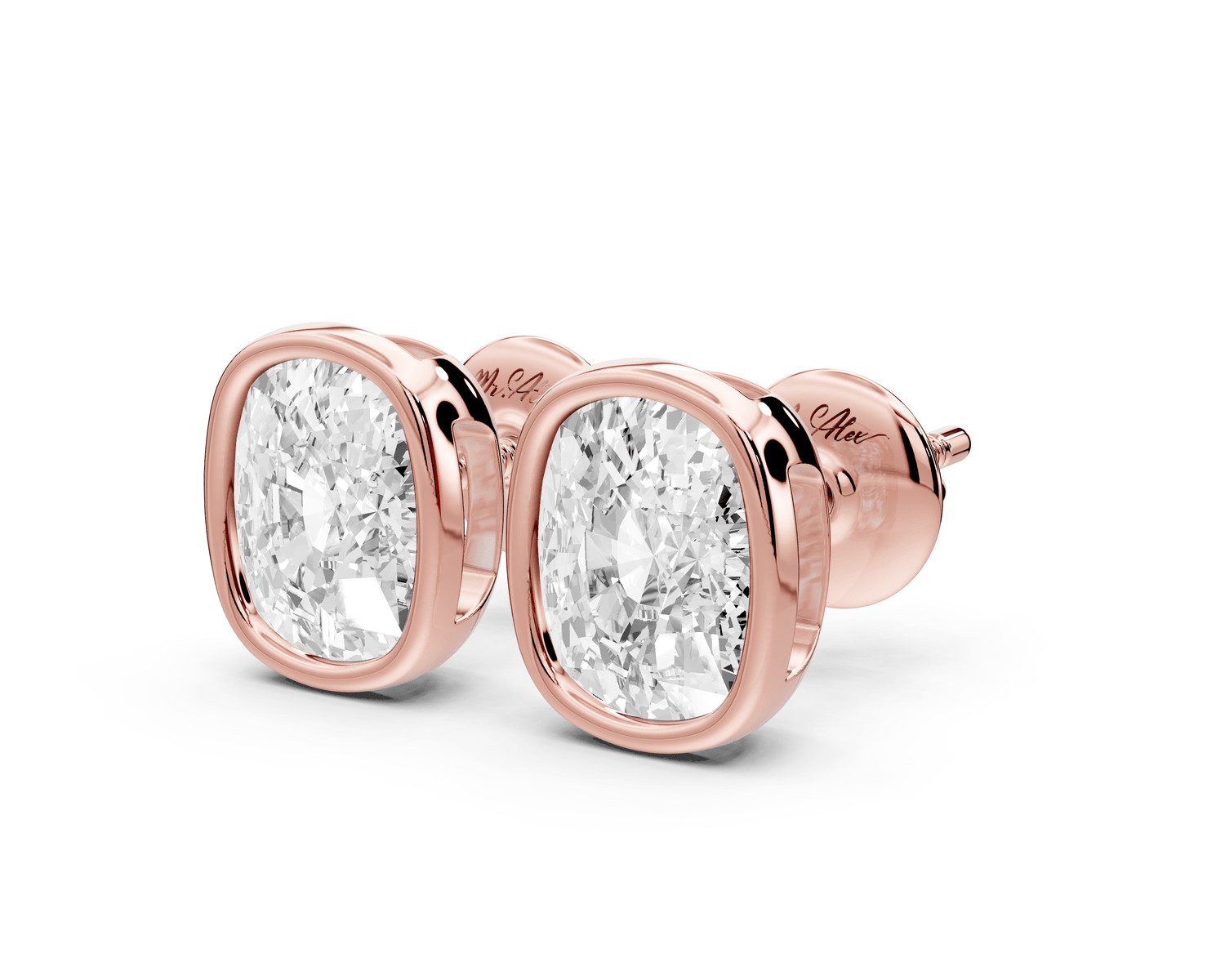 Noa - 3ct 14k rose gold Elgcushion - Cut Diamond Stud Earrings - Mr. Alex Jewelry