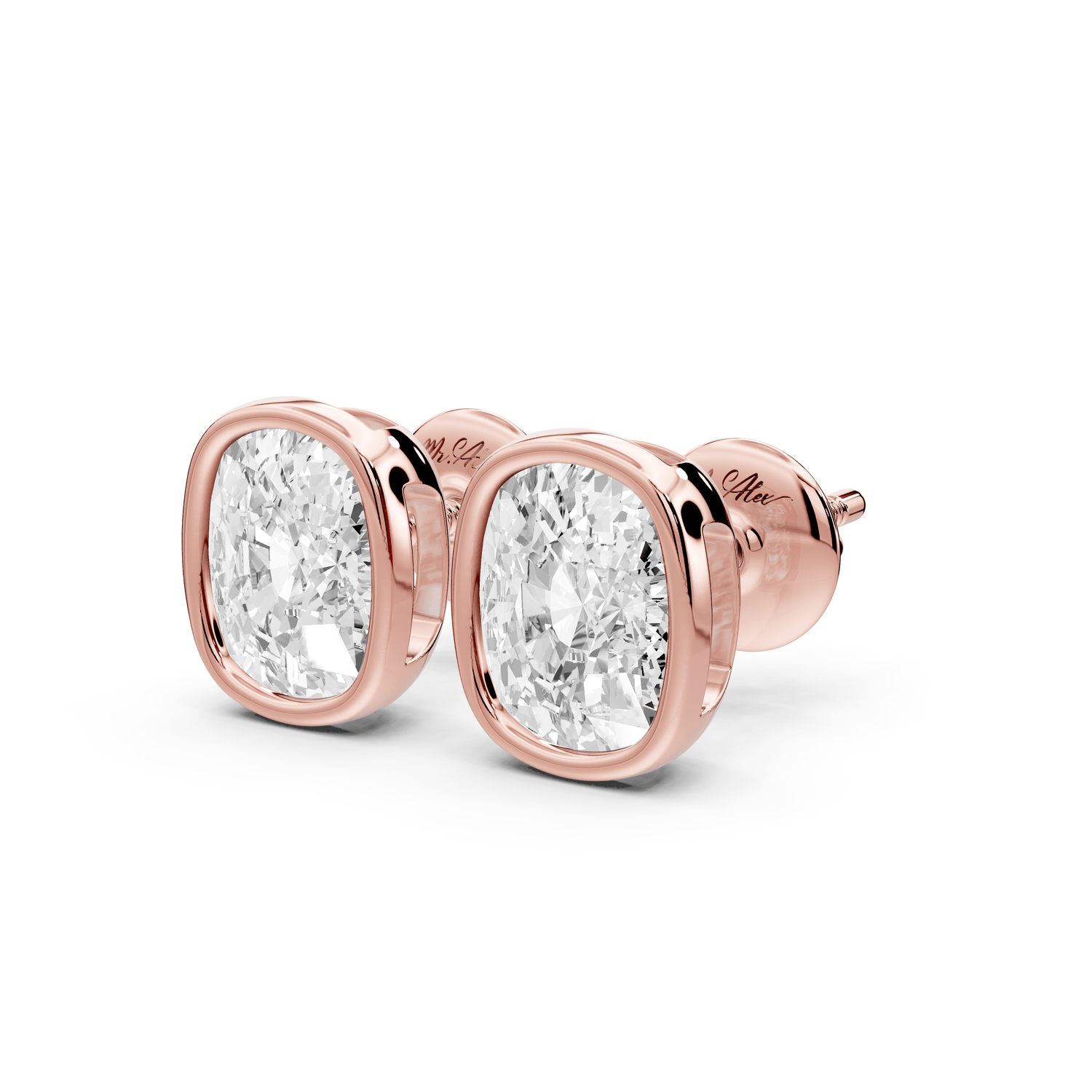 Noa - 3ct 14k rose gold Elgcushion - Cut Diamond Stud Earrings - Mr. Alex Jewelry