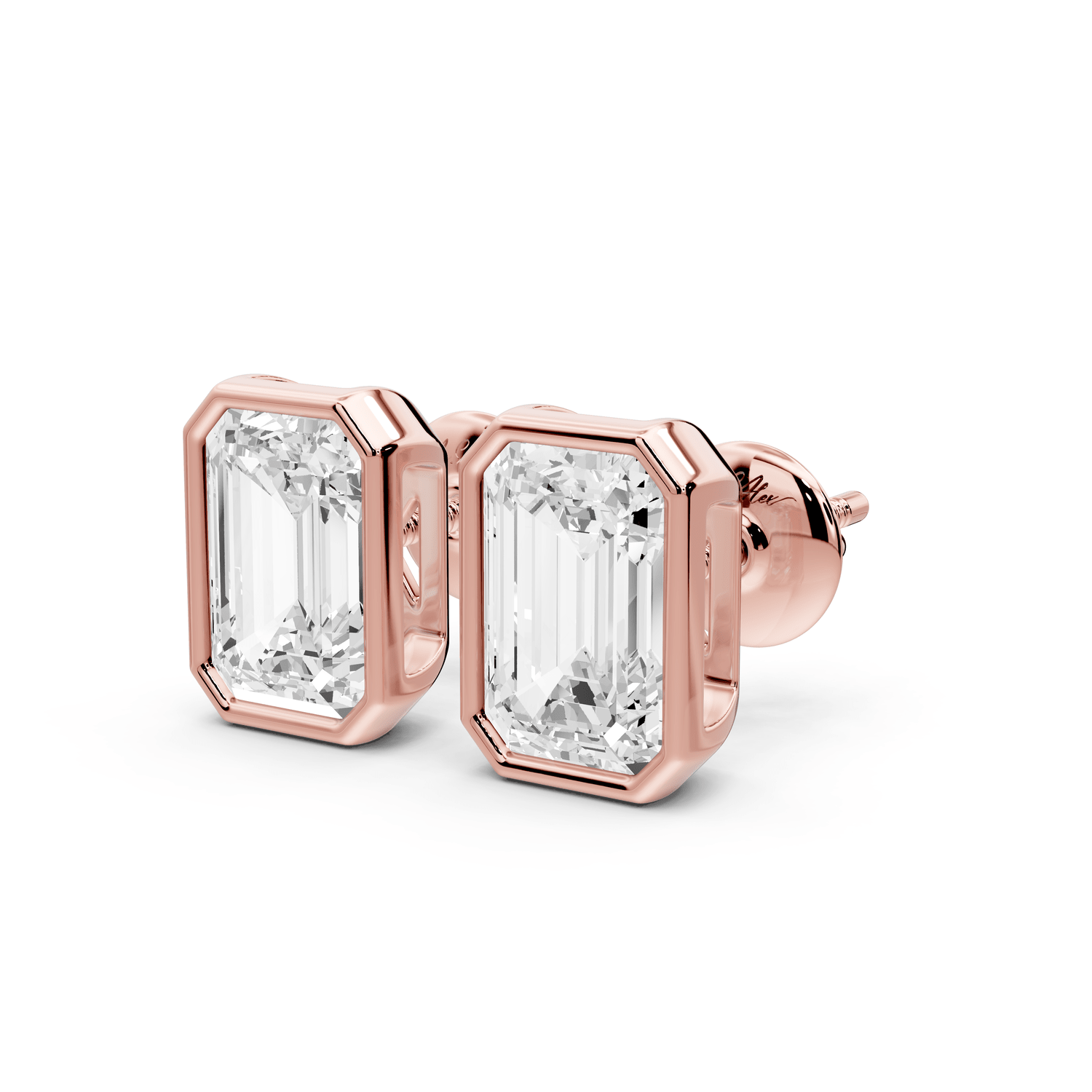 Noa - 3ct 14k rose gold Emerald - Cut Diamond Stud Earrings - Mr. Alex Jewelry