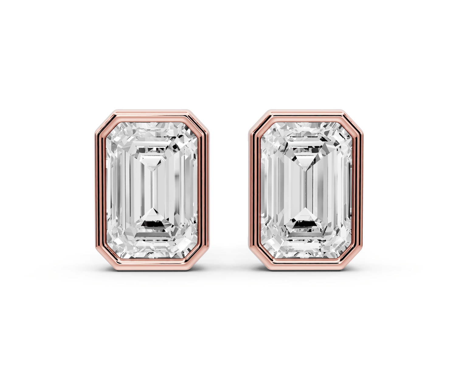 Noa - 3ct 14k rose gold Emerald - Cut Diamond Stud Earrings - Mr. Alex Jewelry