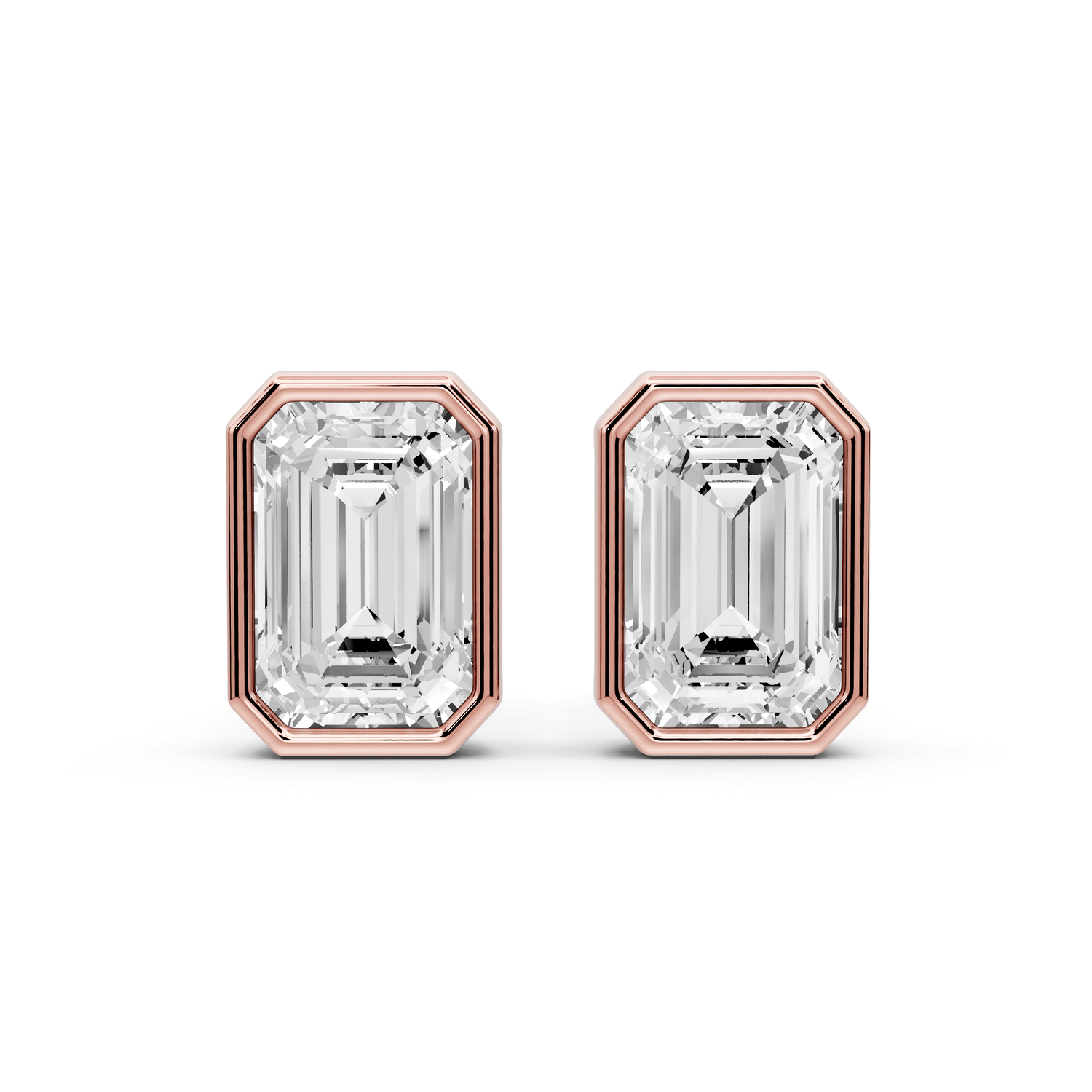 Noa - 3ct 14k rose gold Emerald - Cut Diamond Stud Earrings - Mr. Alex Jewelry