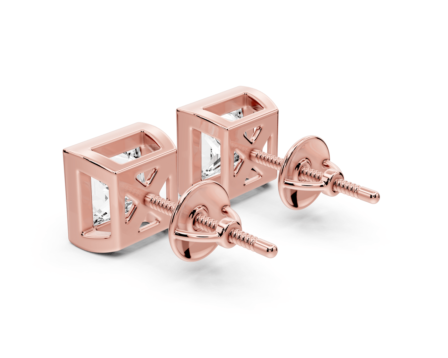 Noa - 3ct 14k rose gold Princess - Cut Diamond Stud Earrings - Mr. Alex Jewelry