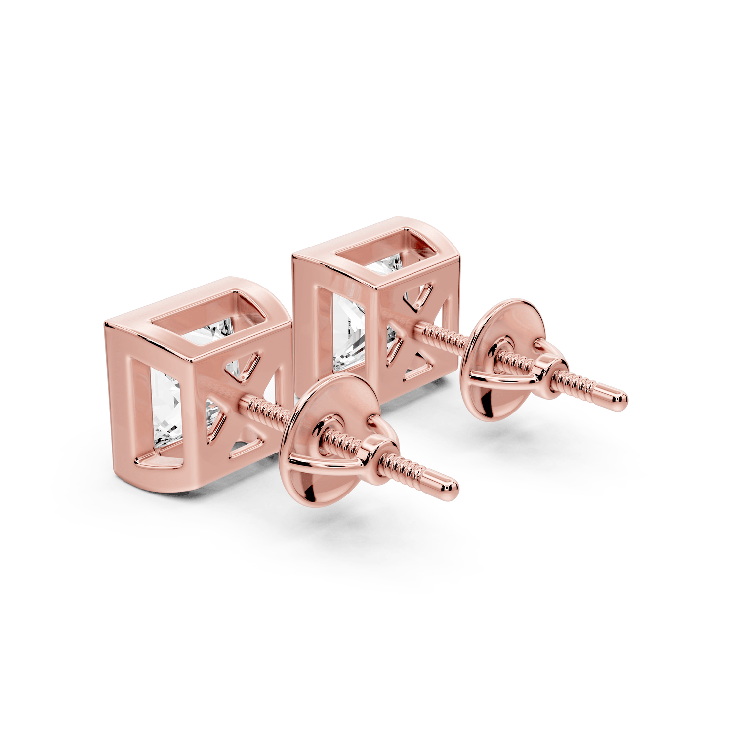 Noa - 3ct 14k rose gold Princess - Cut Diamond Stud Earrings - Mr. Alex Jewelry