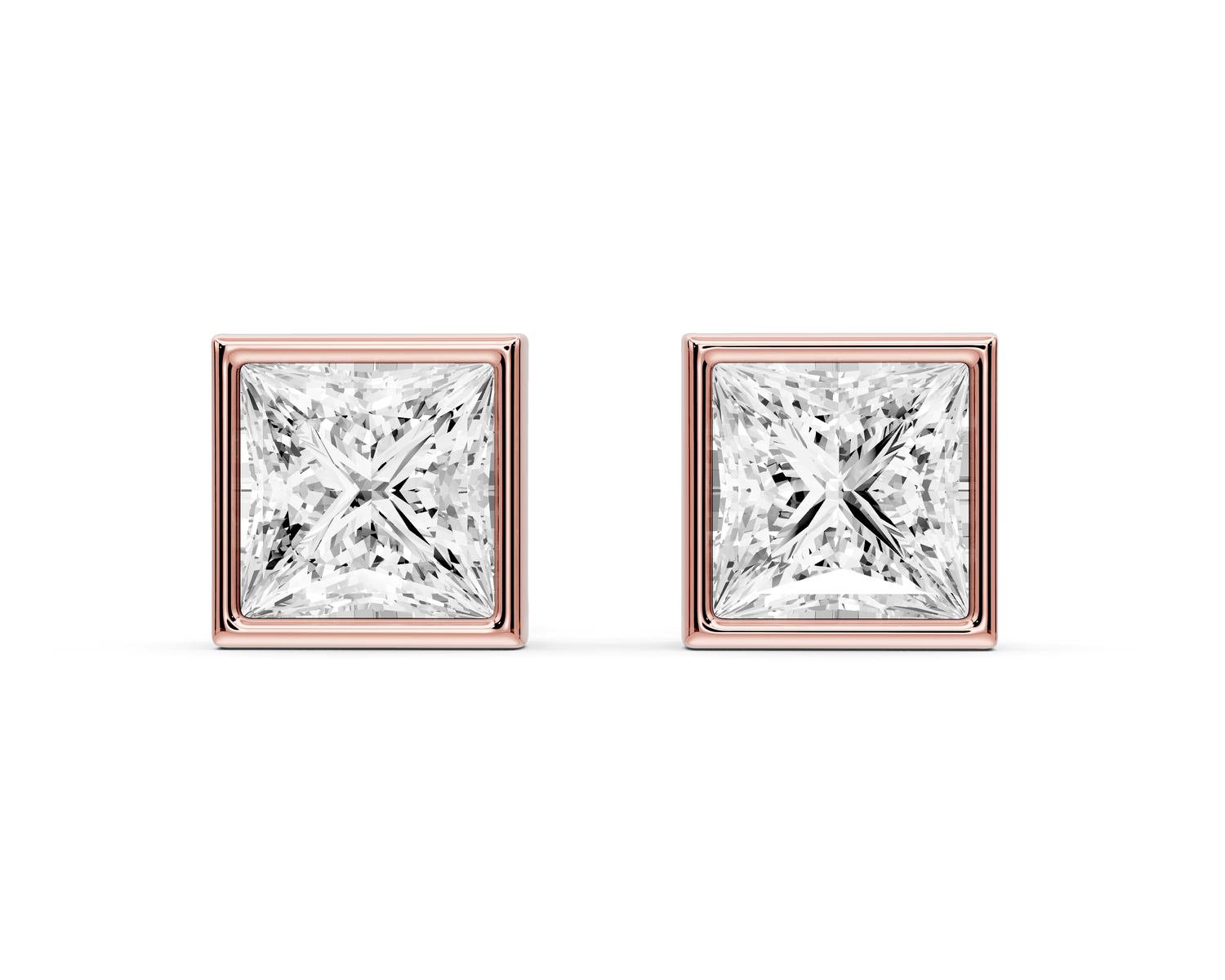 Noa - 3ct 14k rose gold Princess - Cut Diamond Stud Earrings - Mr. Alex Jewelry