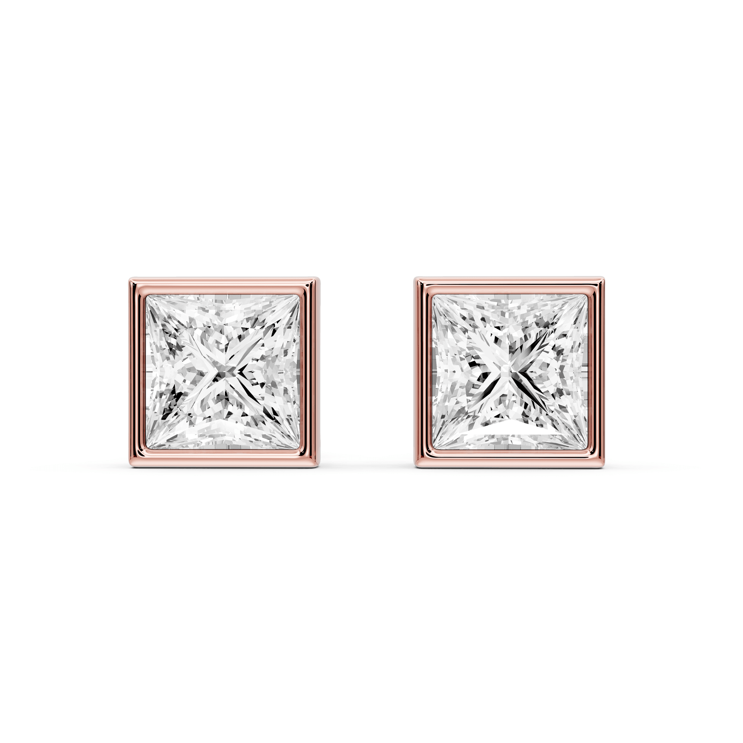 Noa - 3ct 14k rose gold Princess - Cut Diamond Stud Earrings - Mr. Alex Jewelry