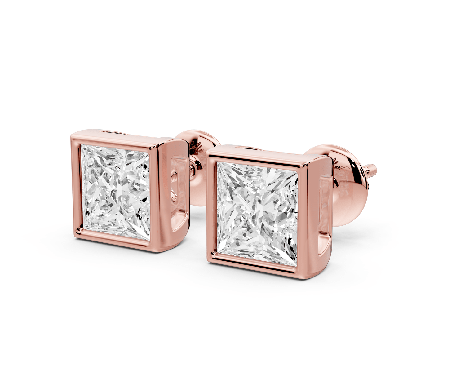 Noa - 3ct 14k rose gold Princess - Cut Diamond Stud Earrings - Mr. Alex Jewelry