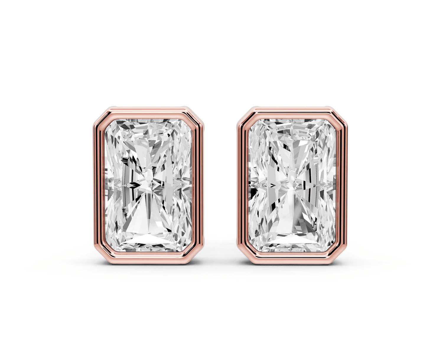 Noa - 3ct 14k rose gold Radiant - Cut Diamond Stud Earrings - Mr. Alex Jewelry