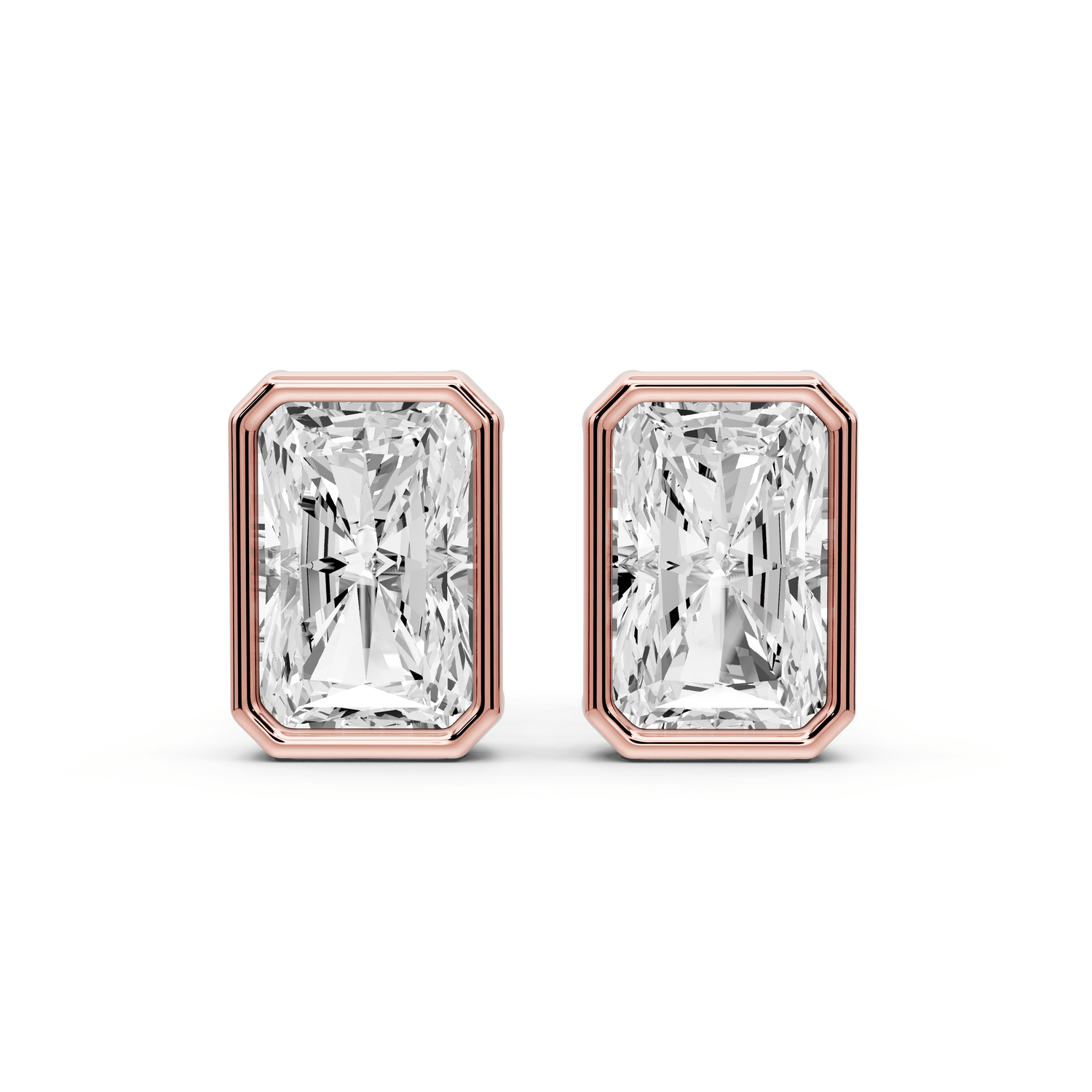 Noa - 3ct 14k rose gold Radiant - Cut Diamond Stud Earrings - Mr. Alex Jewelry