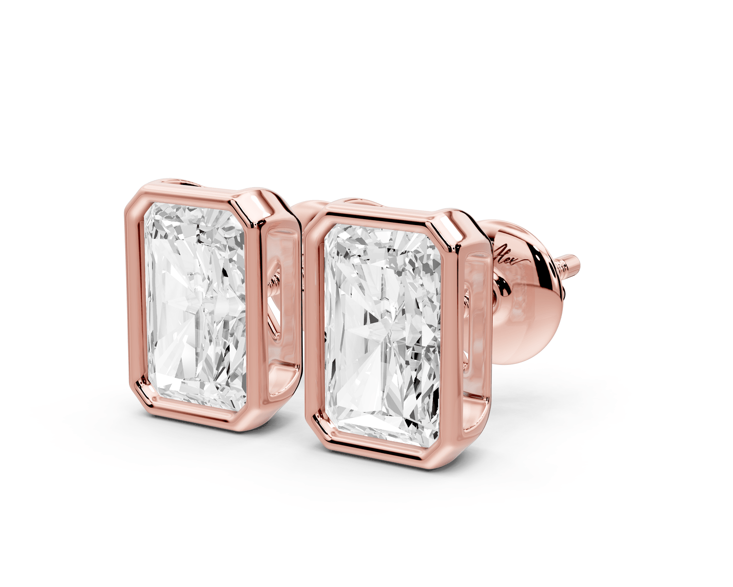 Noa - 3ct 14k rose gold Radiant - Cut Diamond Stud Earrings - Mr. Alex Jewelry