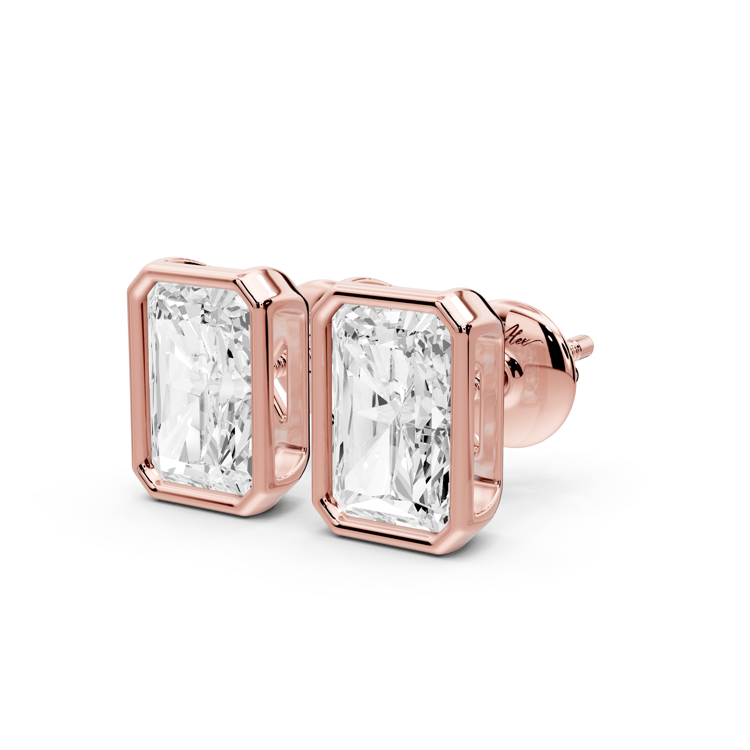 Noa - 3ct 14k rose gold Radiant - Cut Diamond Stud Earrings - Mr. Alex Jewelry
