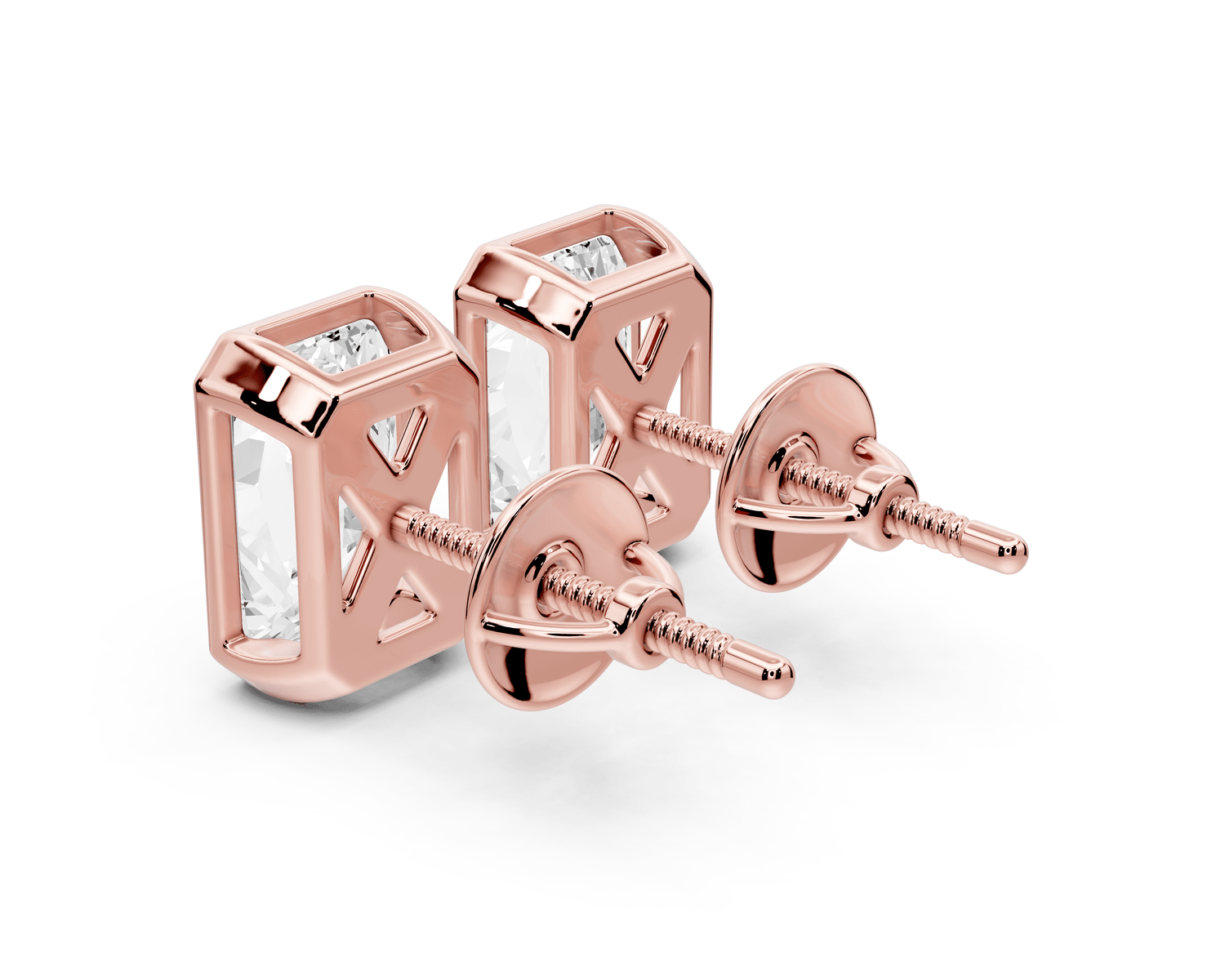 Noa - 3ct 14k rose gold Radiant - Cut Diamond Stud Earrings - Mr. Alex Jewelry