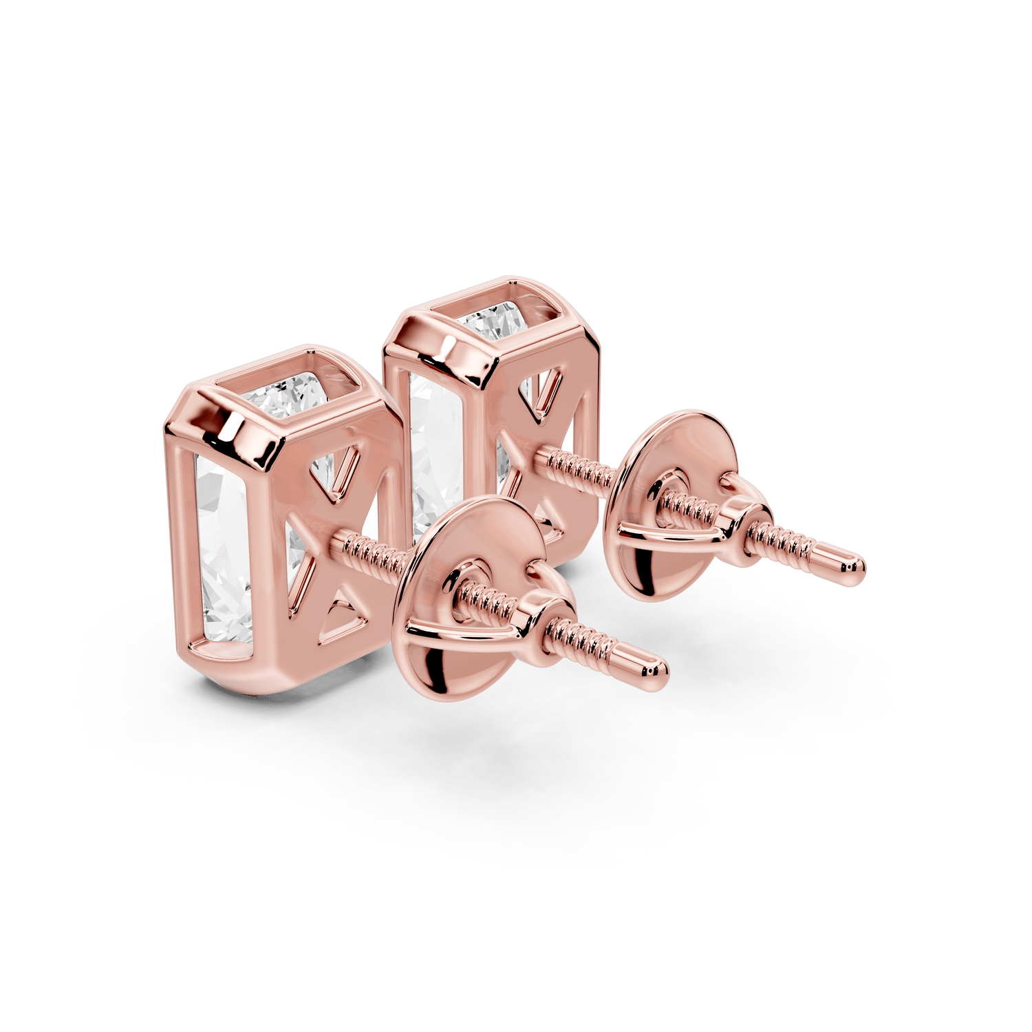 Noa - 3ct 14k rose gold Radiant - Cut Diamond Stud Earrings - Mr. Alex Jewelry