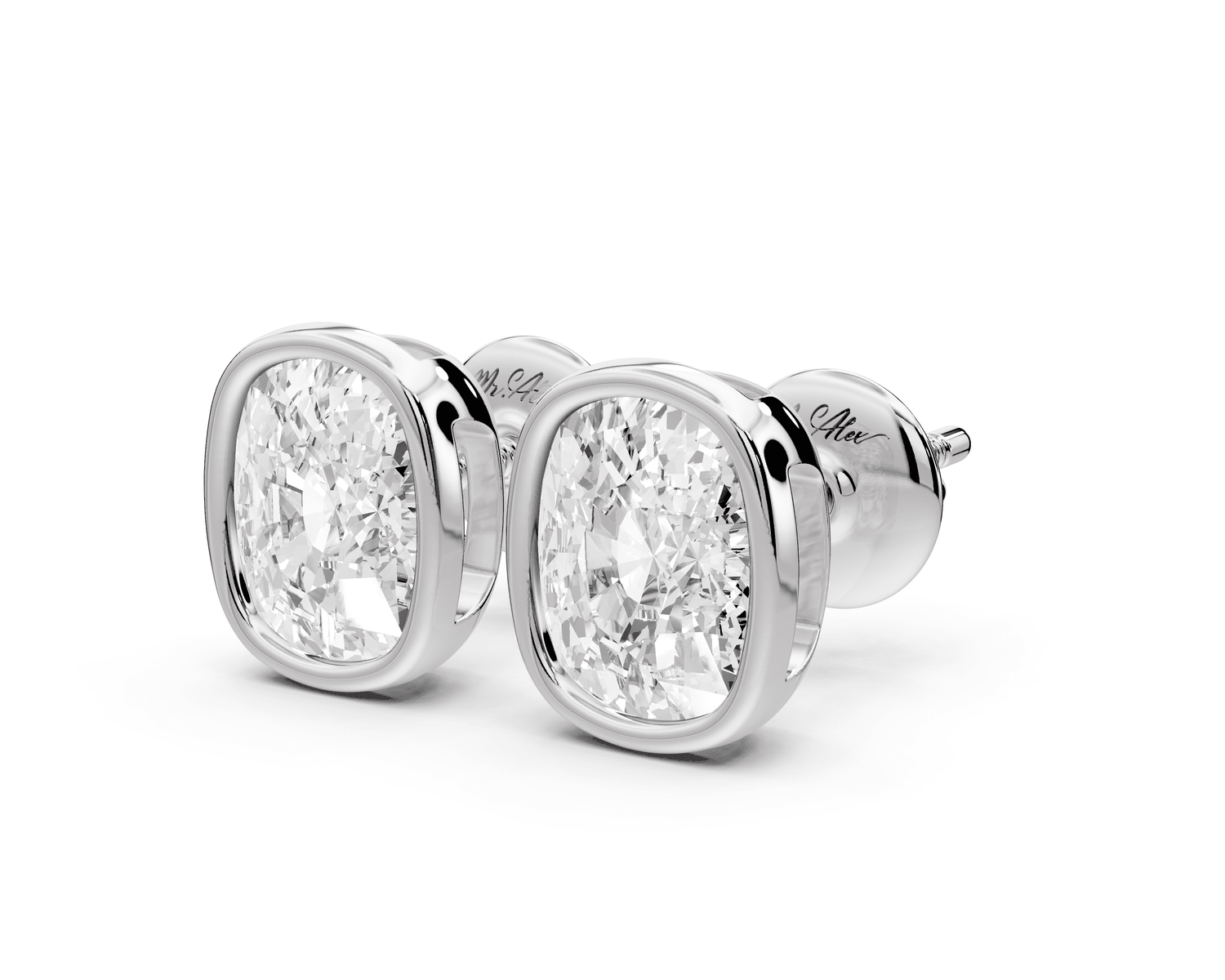 Noa - 3ct 14k white gold Elgcushion - Cut Diamond Stud Earrings - Mr. Alex Jewelry