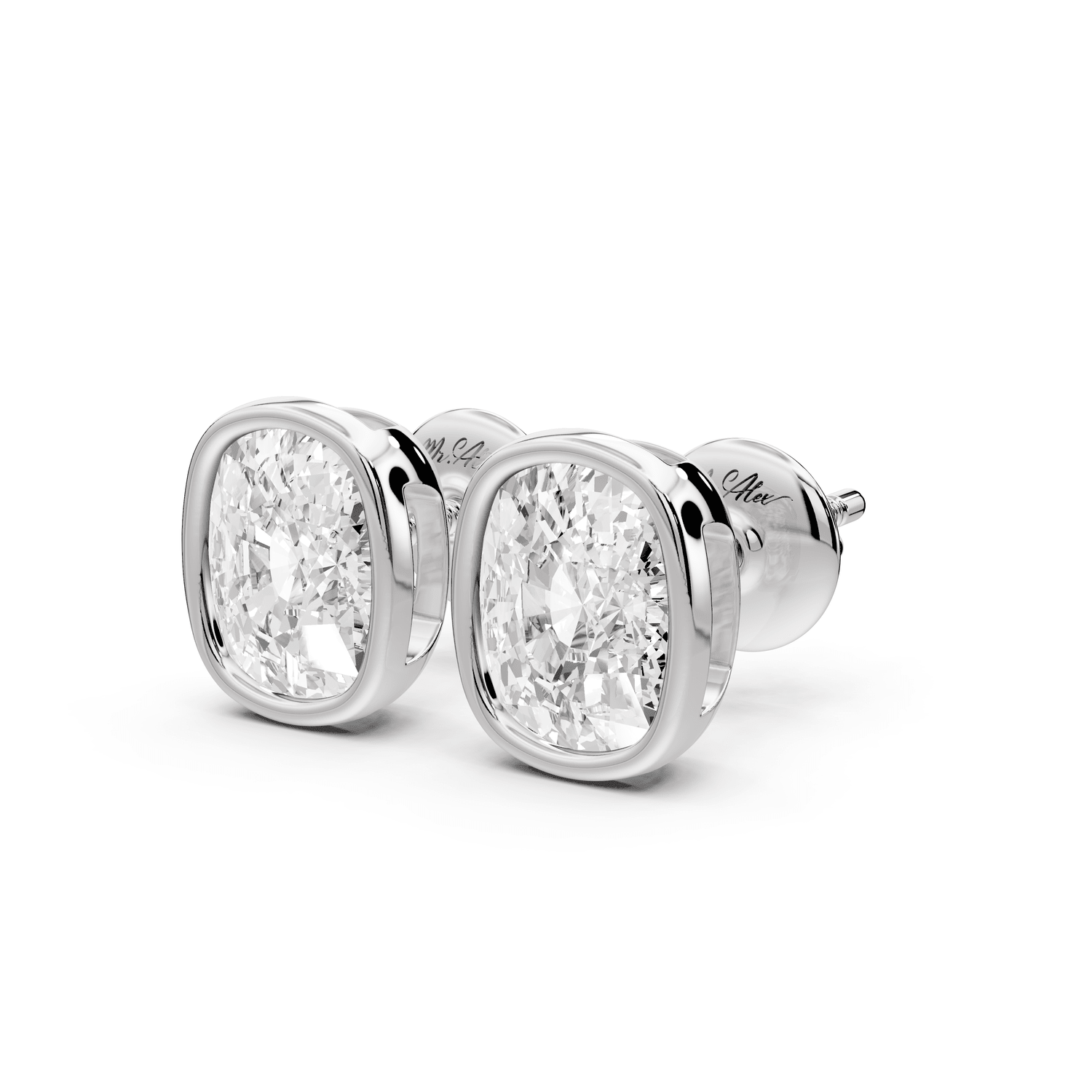 Noa - 3ct 14k white gold Elgcushion - Cut Diamond Stud Earrings - Mr. Alex Jewelry